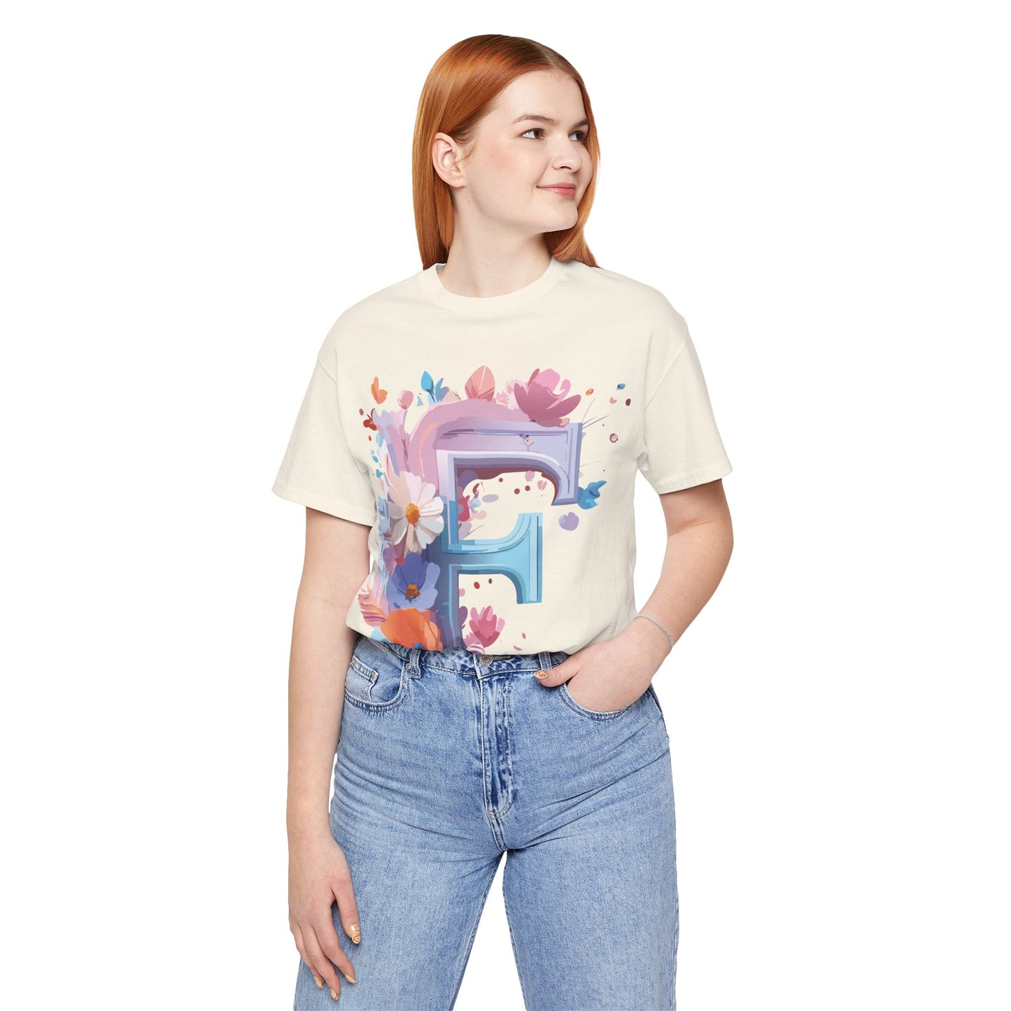 Natural Cotton Tee Shirt - Letters Collection - F Printify