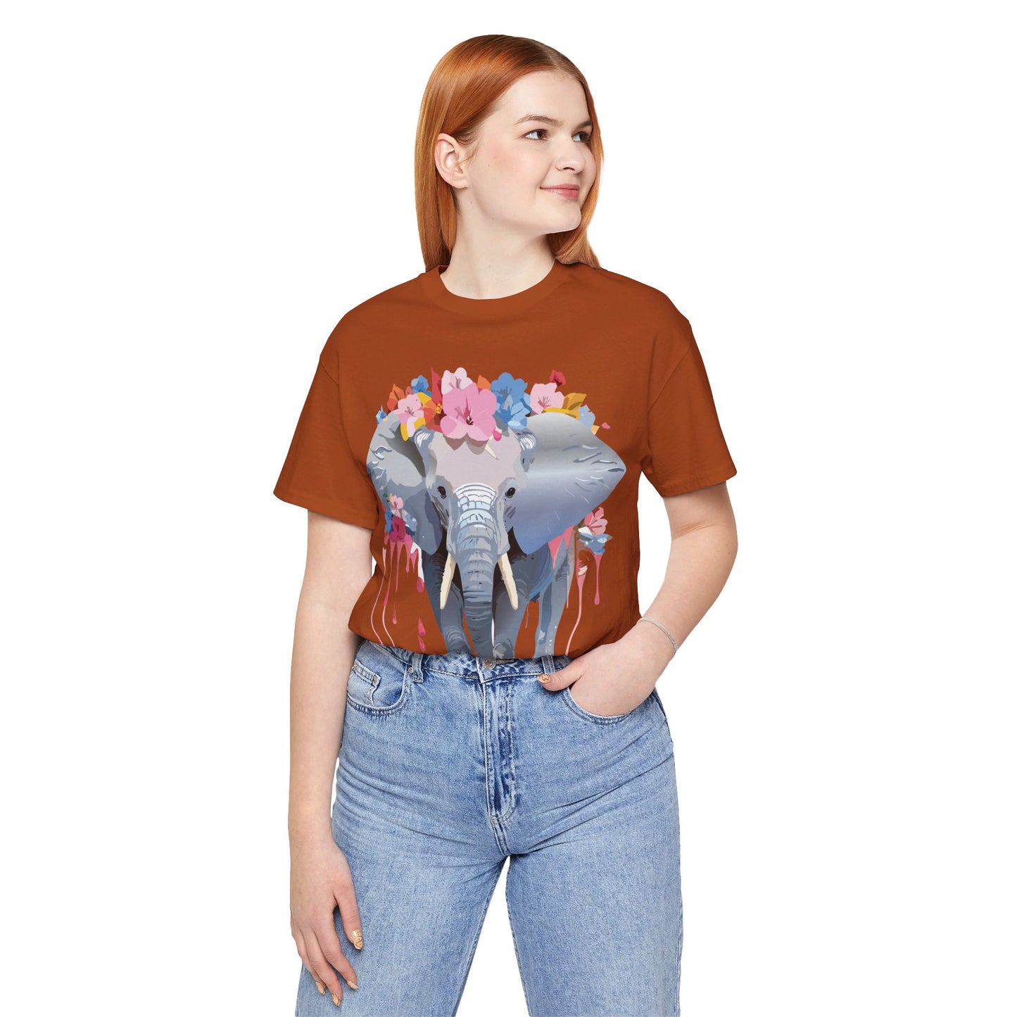 Natural Cotton Tee Shirt with Elephant Printify
