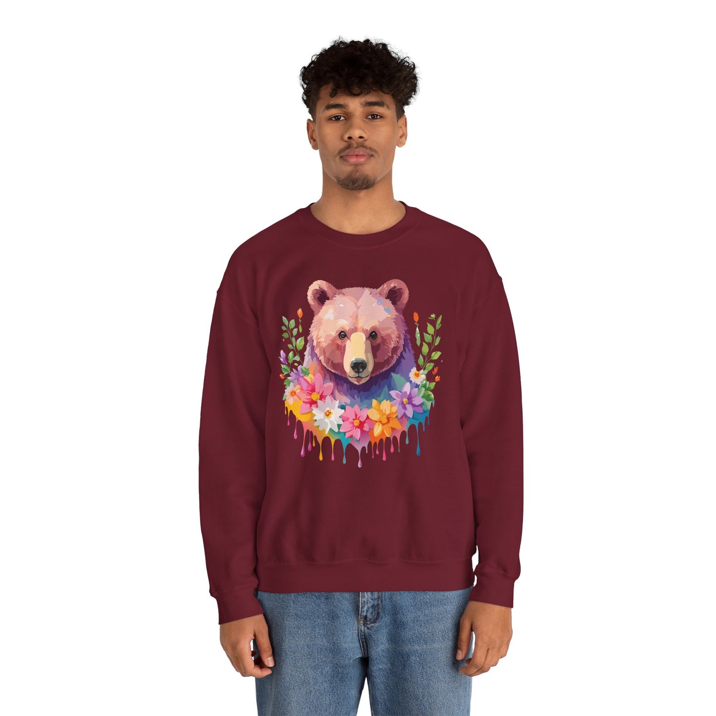 Unisex Floral Bear Sweatshirt, Animals Sweatshirt, Floral Sweatshirt, Art Design Sweatshirt