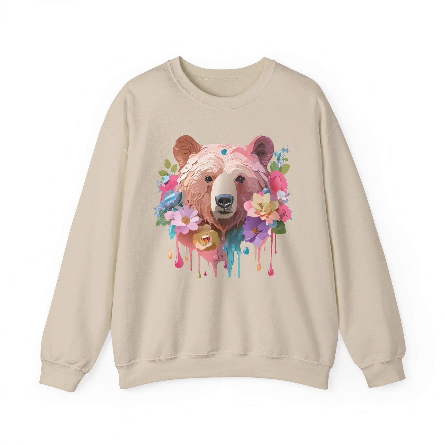 Unisex Floral Bear Sweatshirt, Animals Sweatshirt, Floral Sweatshirt, Art Design Sweatshirt