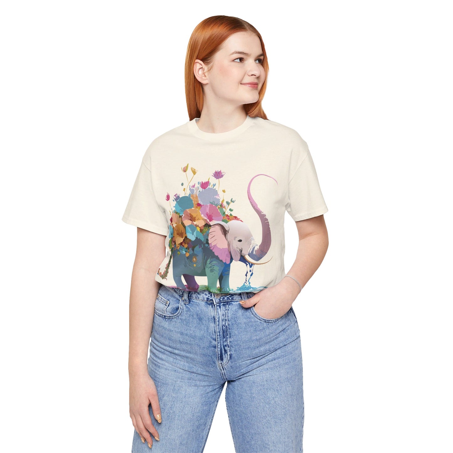 Natural Cotton Tee Shirt with Elephant Printify