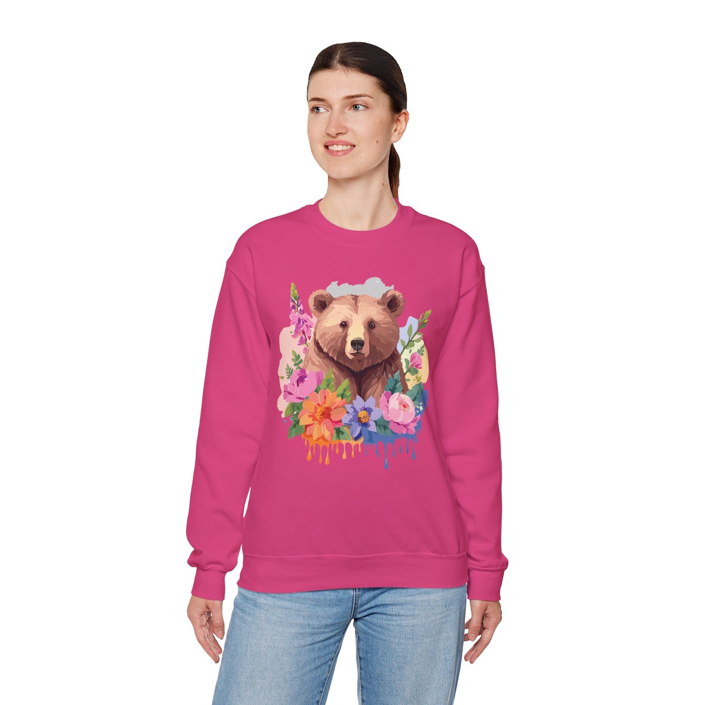 Unisex Floral Bear Sweatshirt, Animals Sweatshirt, Floral Sweatshirt, Art Design Sweatshirt