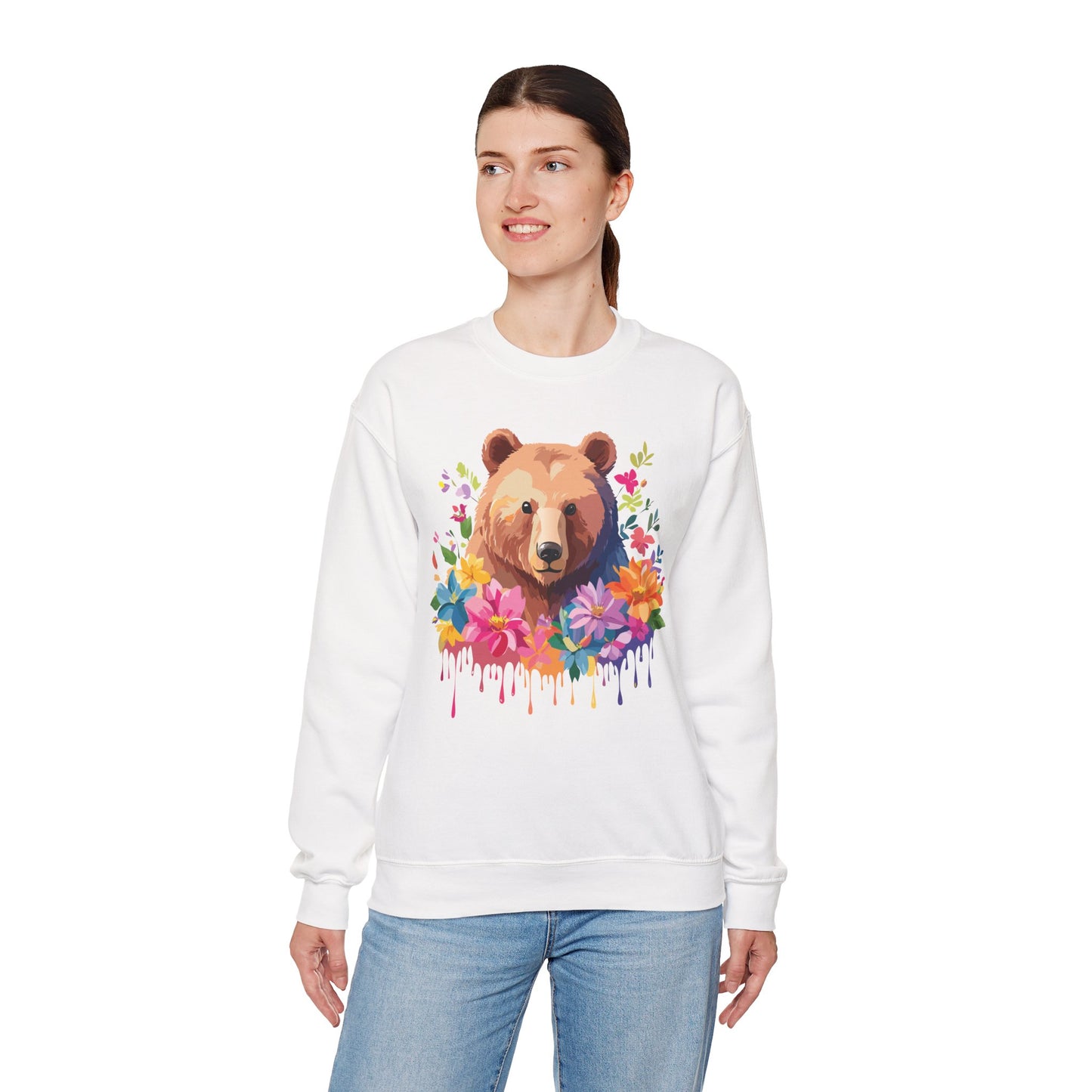 Unisex Floral Bear Sweatshirt, Animals Sweatshirt, Floral Sweatshirt, Art Design Sweatshirt
