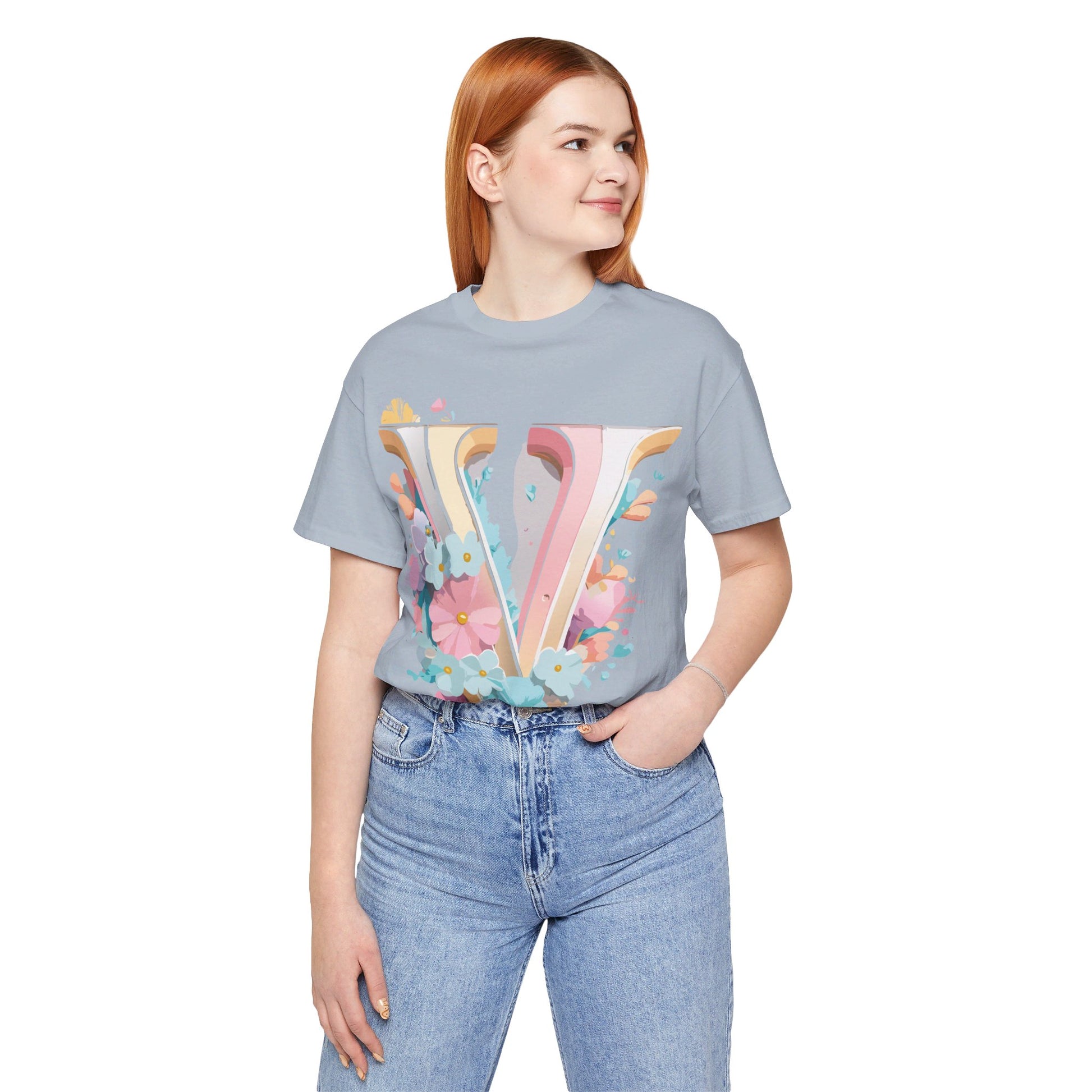 Natural Cotton Tee Shirt - Letters Collection - V Printify