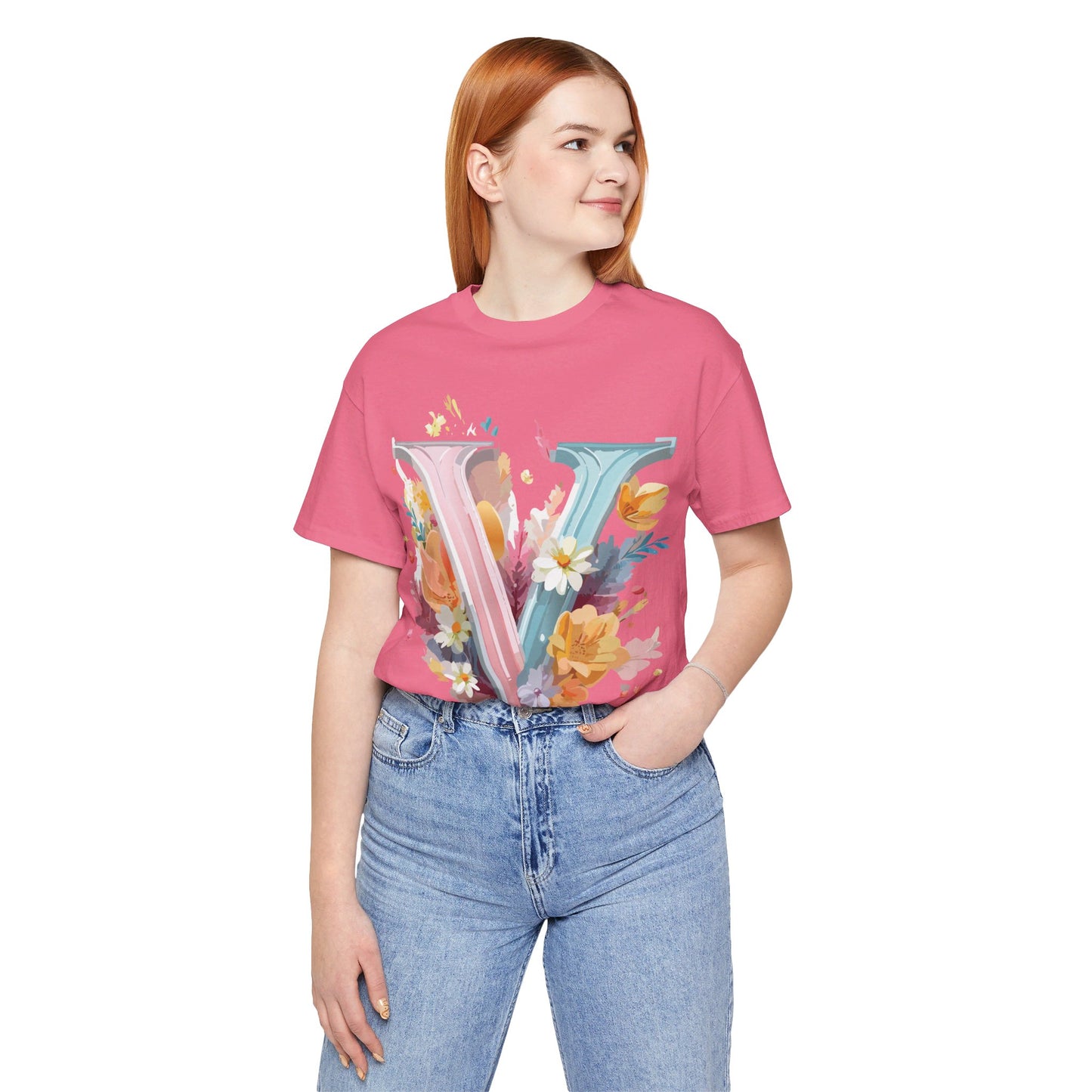 Natural Cotton Tee Shirt - Letters Collection - V Printify