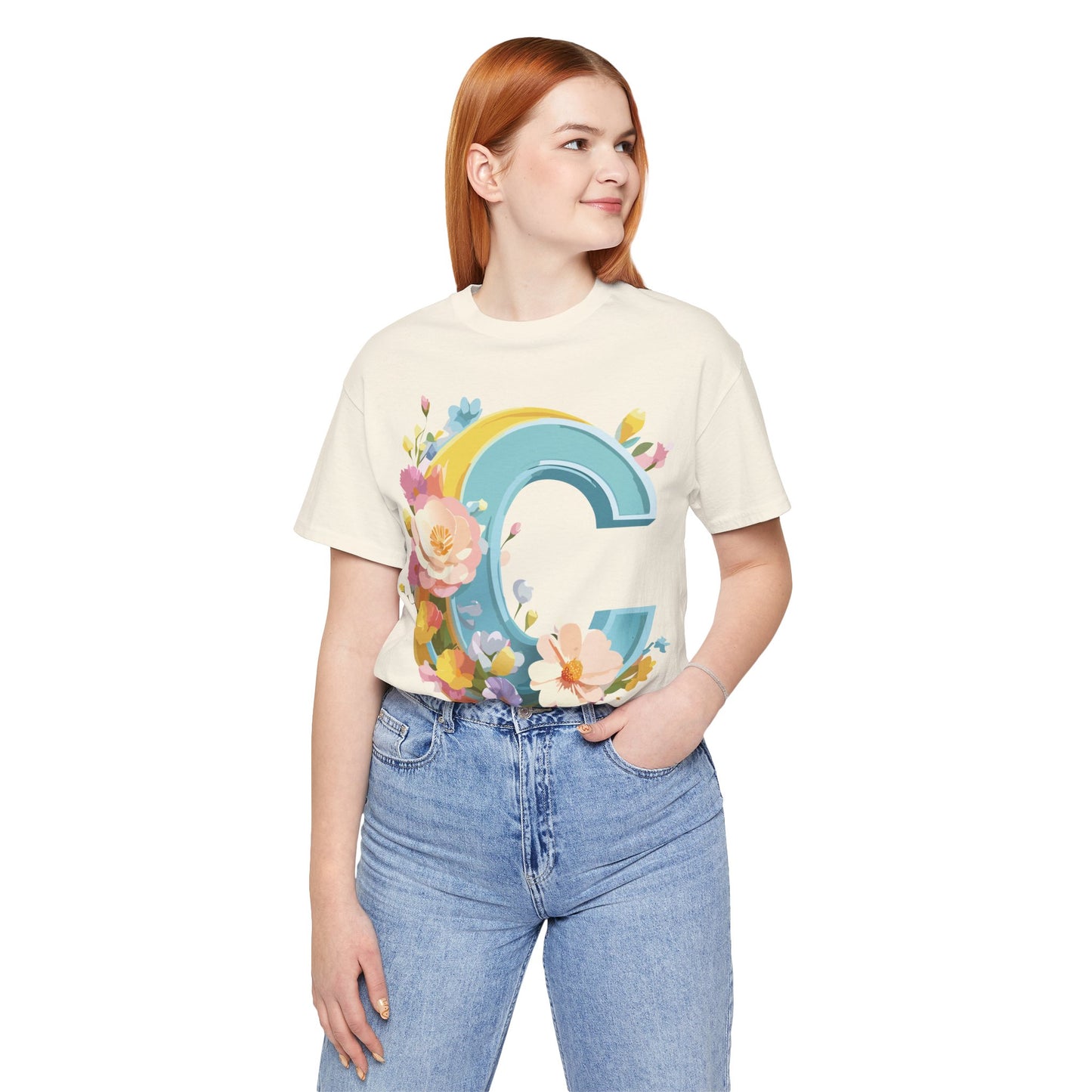 Natural Cotton Tee Shirt - Letters Collection - C Printify