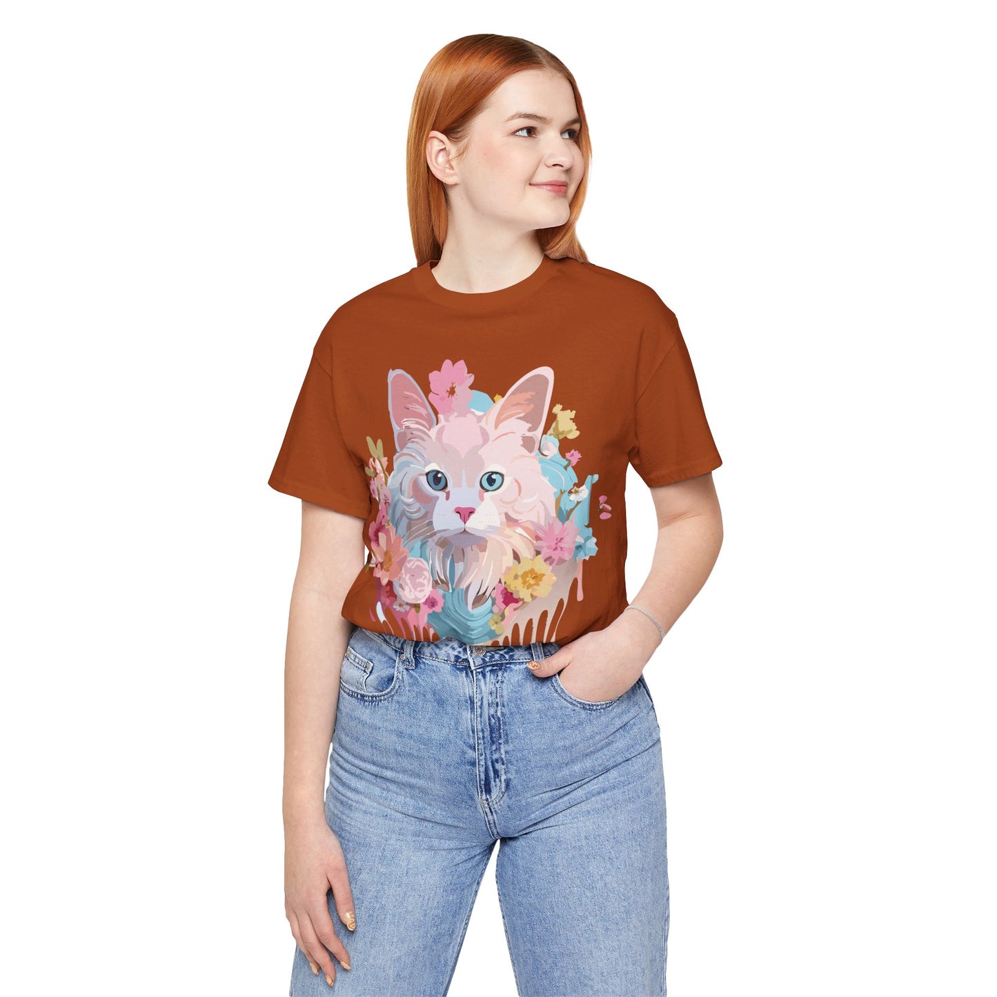 Natural Cotton Tee Shirt with Cat Printify
