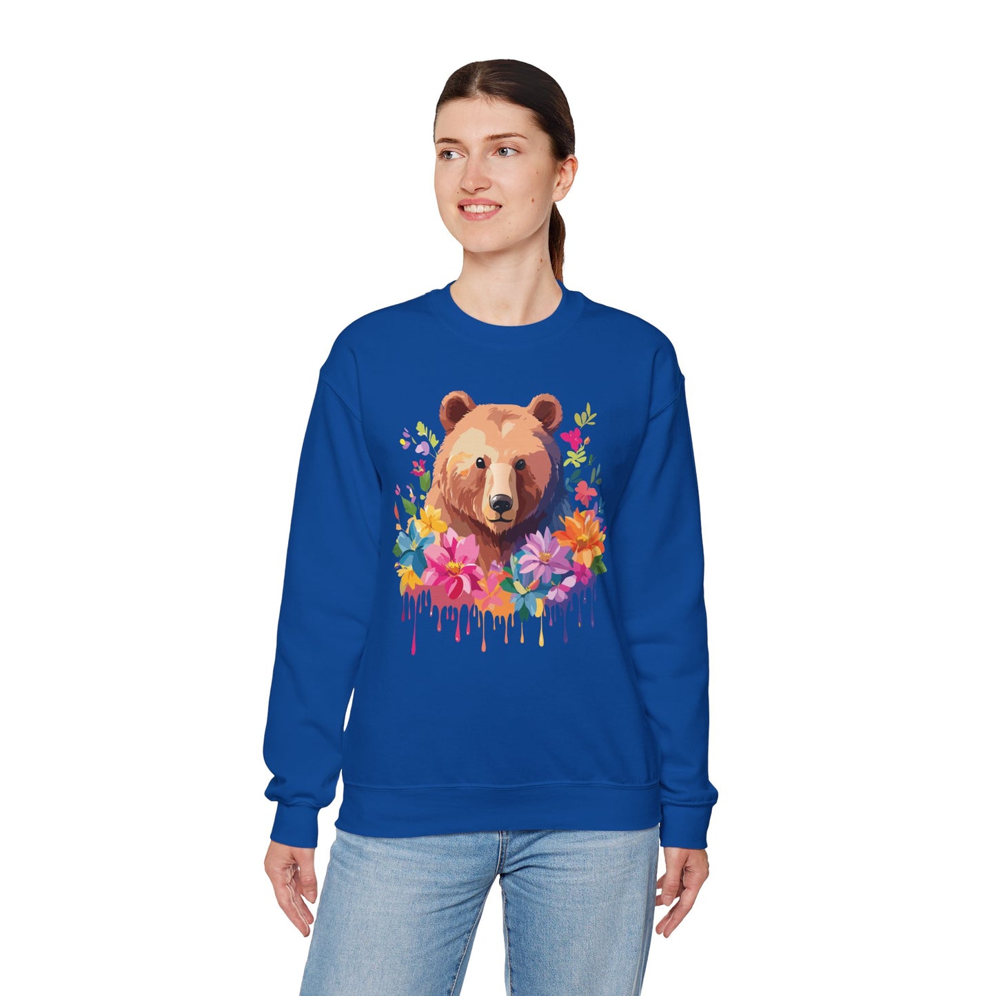 Unisex Floral Bear Sweatshirt, Animals Sweatshirt, Floral Sweatshirt, Art Design Sweatshirt