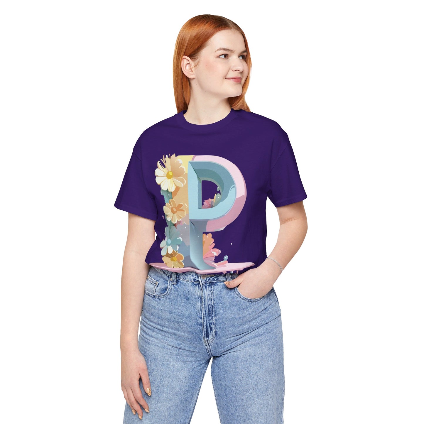 Natural Cotton Tee Shirt - Letters Collection - P Printify