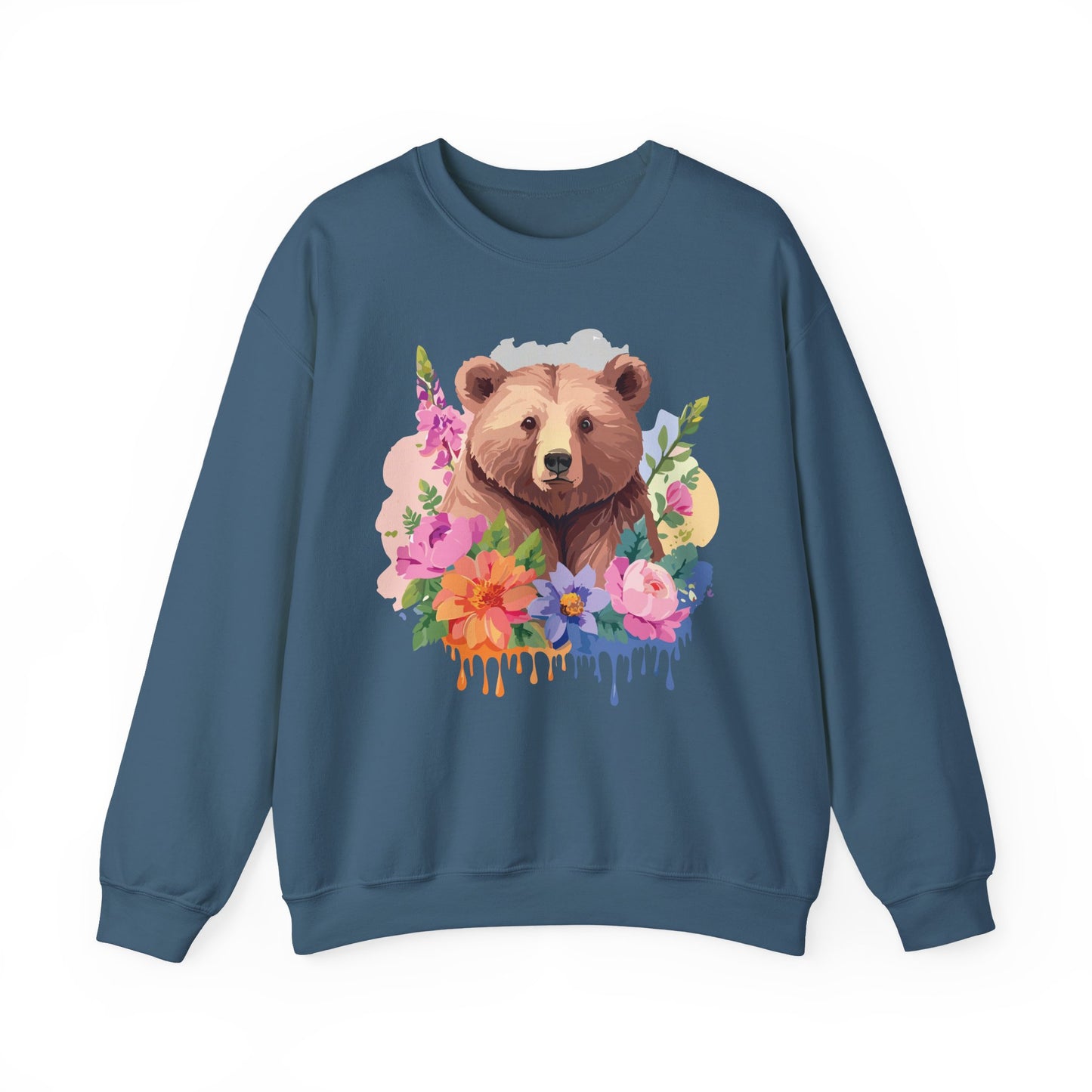 Unisex Floral Bear Sweatshirt, Animals Sweatshirt, Floral Sweatshirt, Art Design Sweatshirt