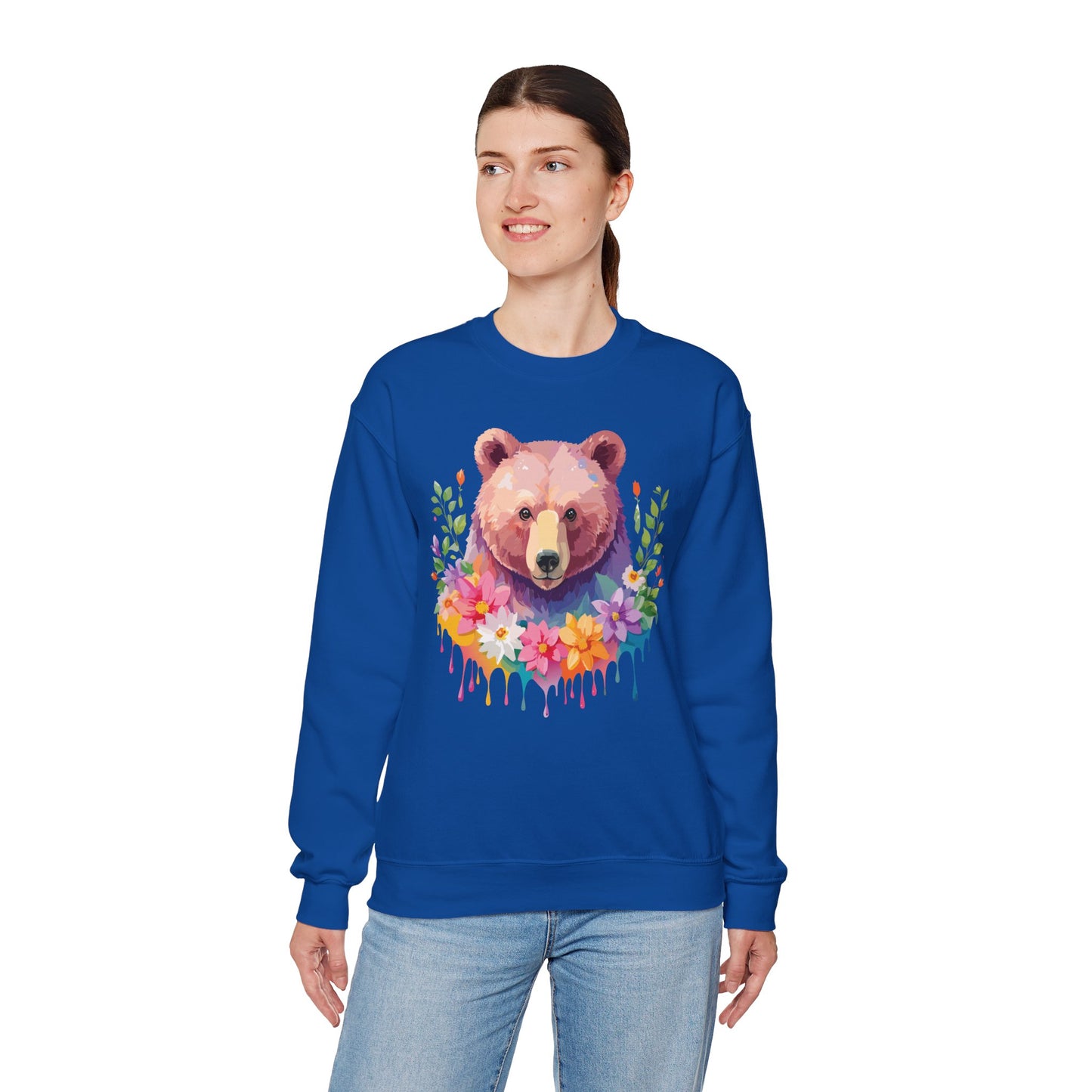Unisex Floral Bear Sweatshirt, Animals Sweatshirt, Floral Sweatshirt, Art Design Sweatshirt