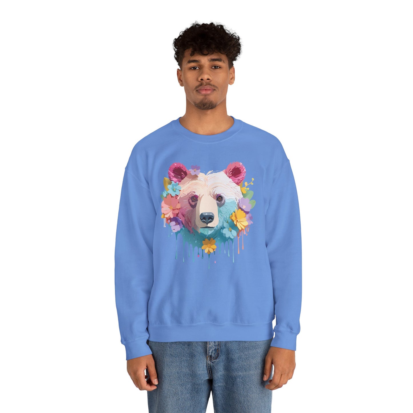 Unisex Floral Bear Sweatshirt, Animals Sweatshirt, Floral Sweatshirt, Art Design Sweatshirt