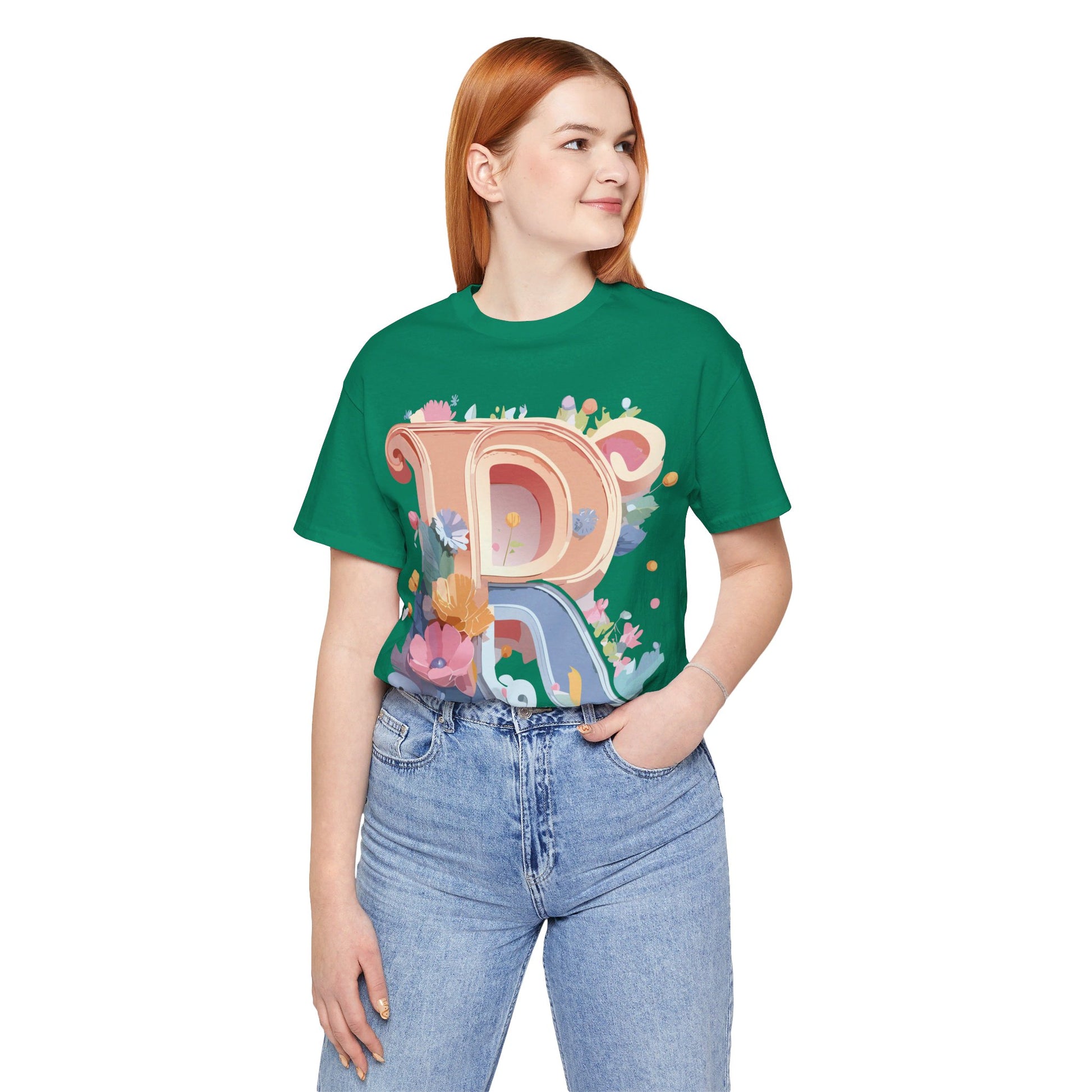 Natural Cotton Tee Shirt - Letters Collection - R Printify