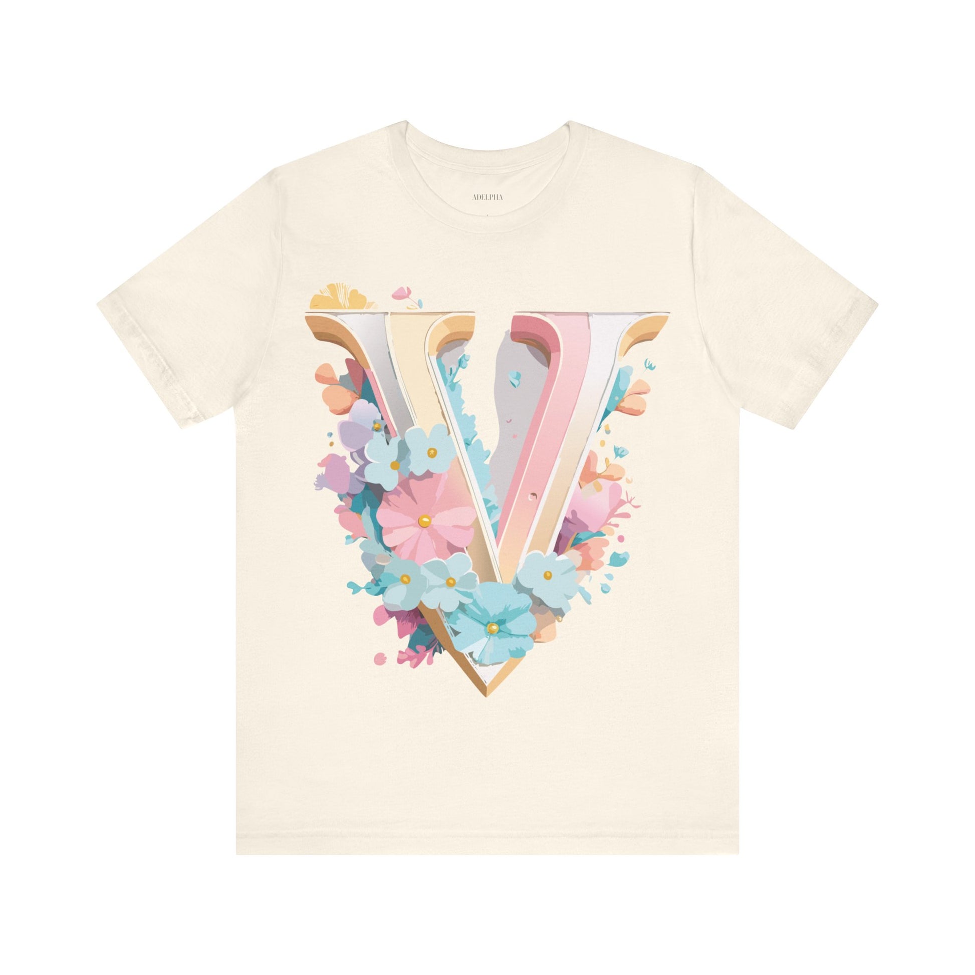 Natural Cotton Tee Shirt - Letters Collection - V Printify