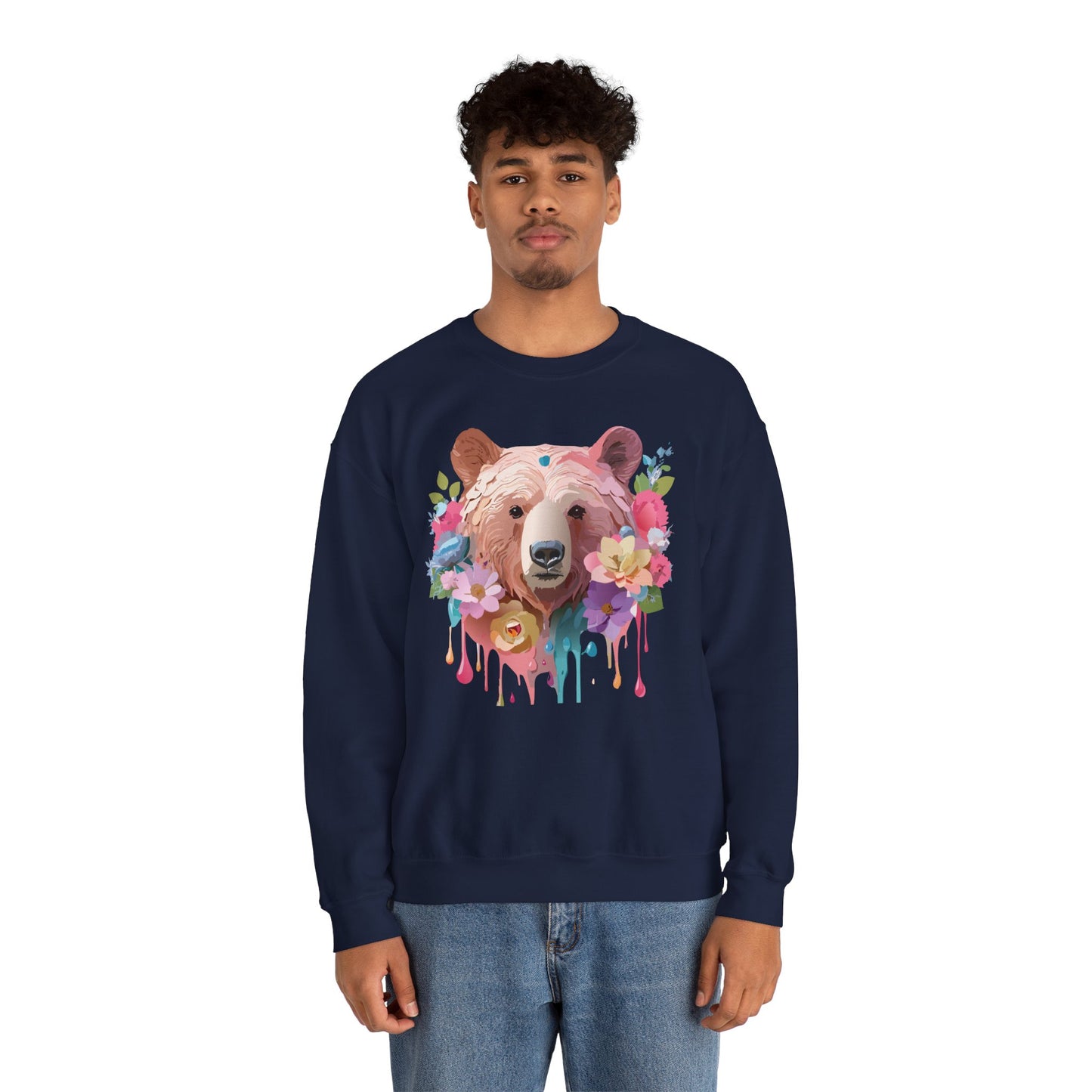 Unisex Floral Bear Sweatshirt, Animals Sweatshirt, Floral Sweatshirt, Art Design Sweatshirt