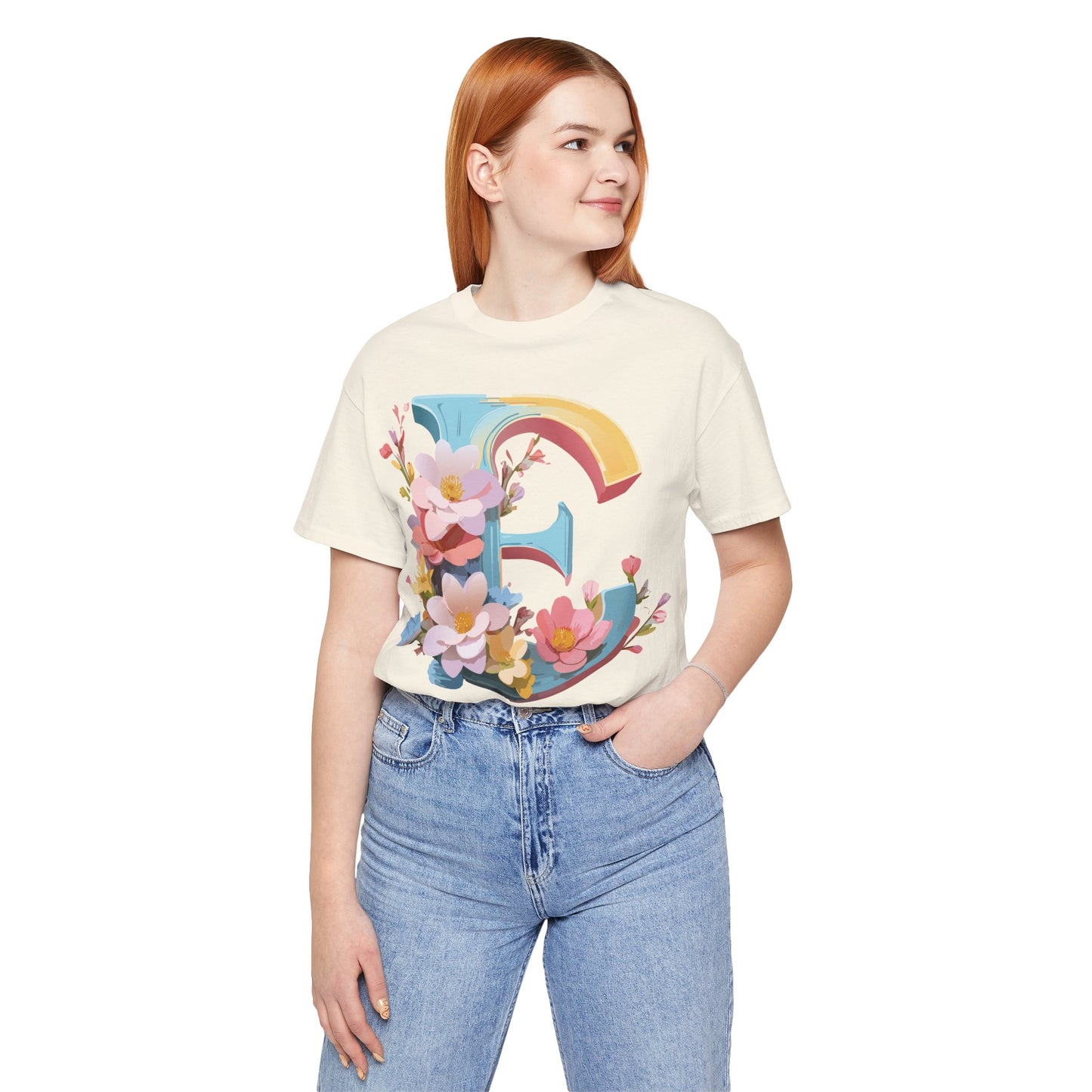 Natural Cotton Tee Shirt - Letters Collection - E Printify