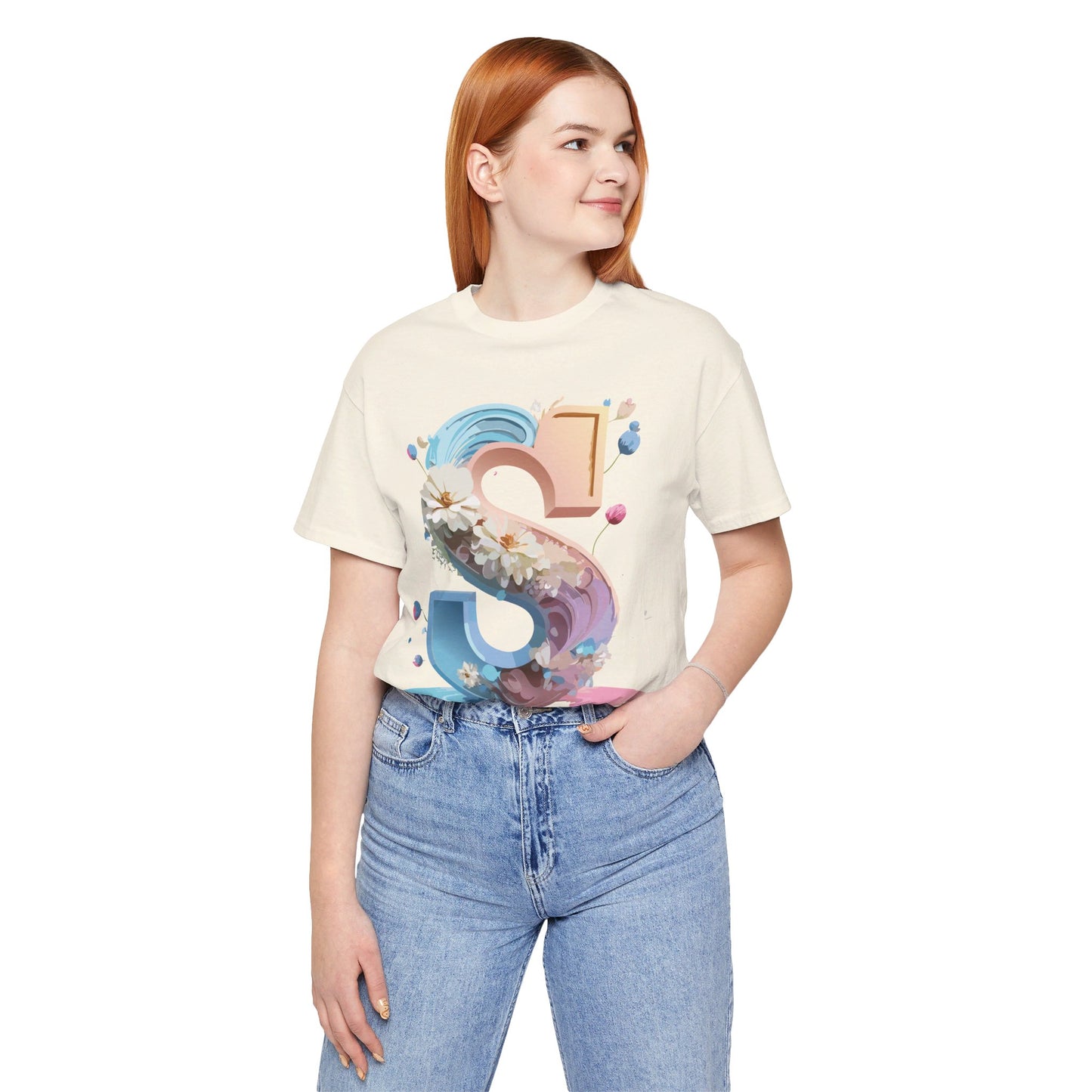 Natural Cotton Tee Shirt - Letters Collection - S Printify