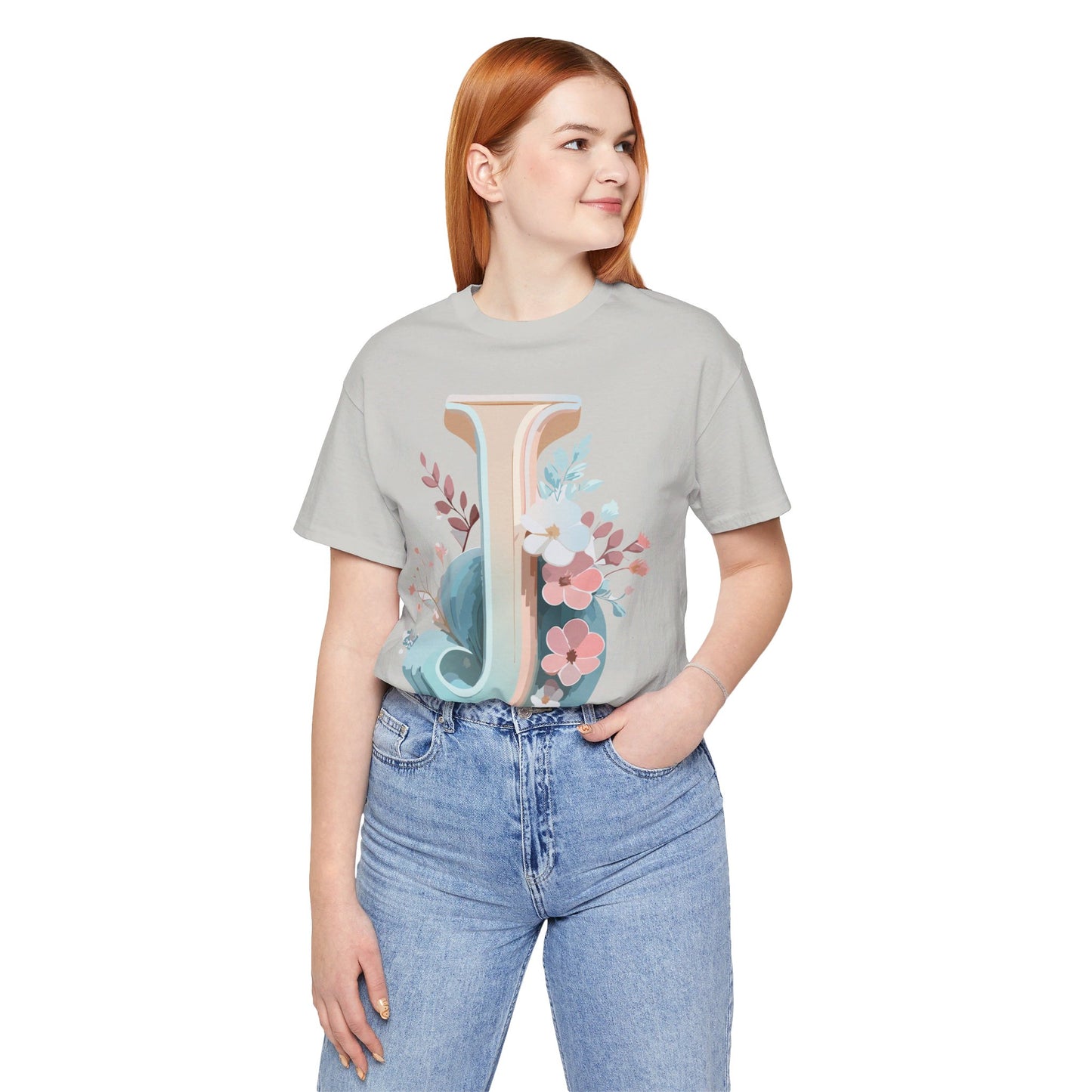 Natural Cotton Tee Shirt - Letters Collection - J Printify
