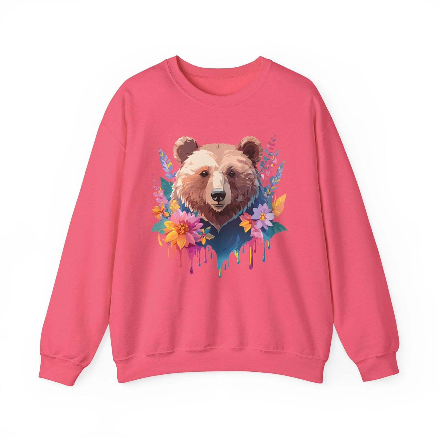 Unisex Floral Bear Sweatshirt, Animals Sweatshirt, Floral Sweatshirt, Art Design Sweatshirt