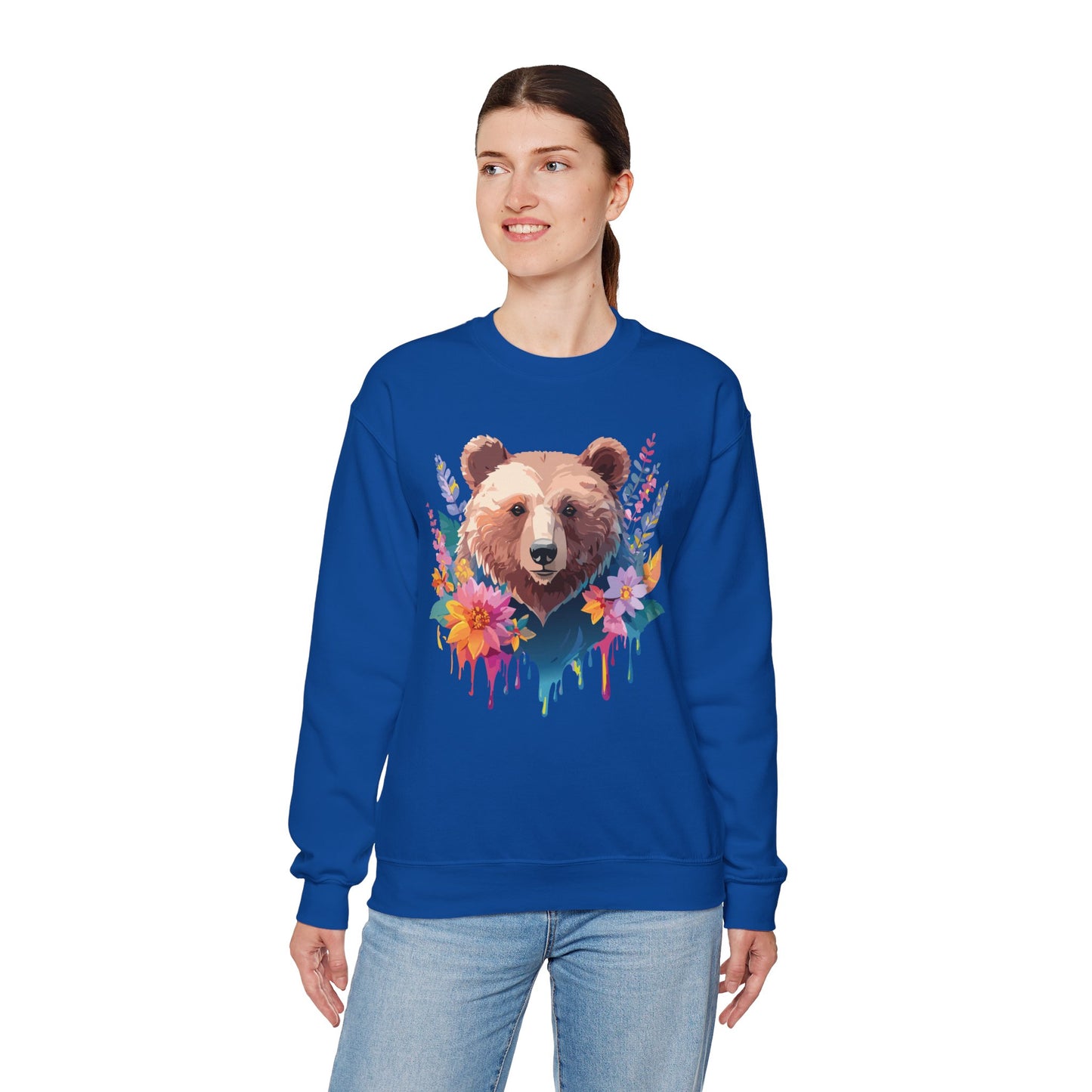 Unisex Floral Bear Sweatshirt, Animals Sweatshirt, Floral Sweatshirt, Art Design Sweatshirt