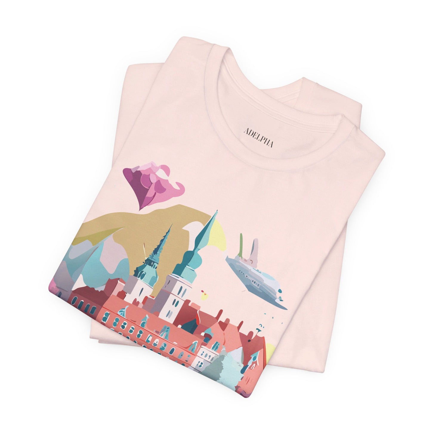 Natural Cotton Tee Shirt - Beautiful Places Collection - Warnemünde and Rostock - Germany Printify