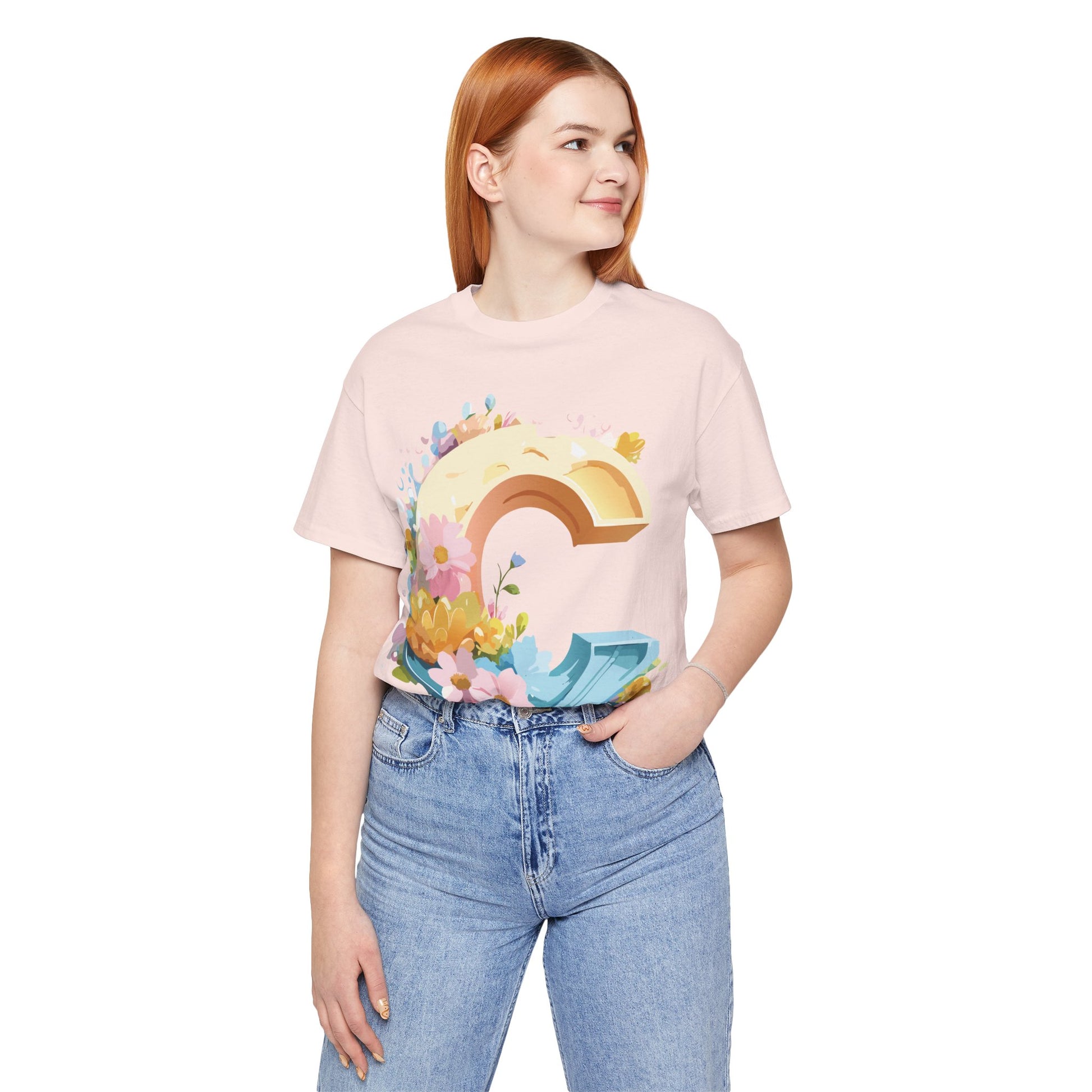 Natural Cotton Tee Shirt - Letters Collection - C Printify