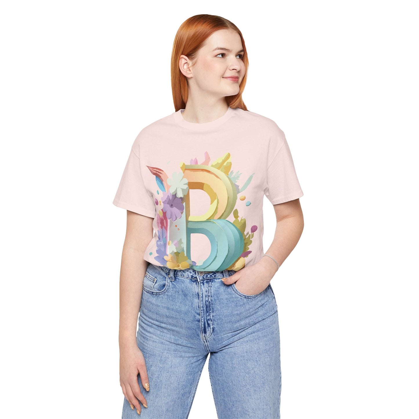 Natural Cotton Tee Shirt - Letters Collection - B Printify
