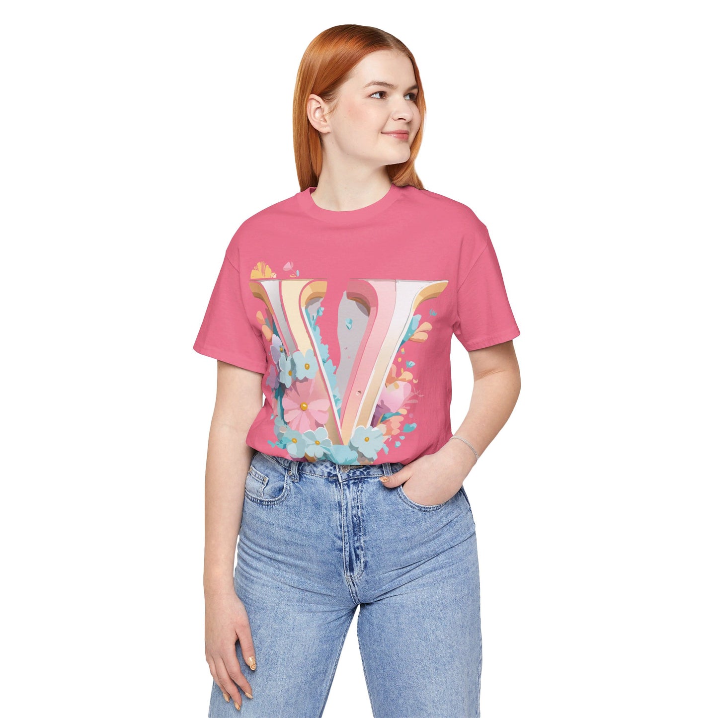 Natural Cotton Tee Shirt - Letters Collection - V Printify