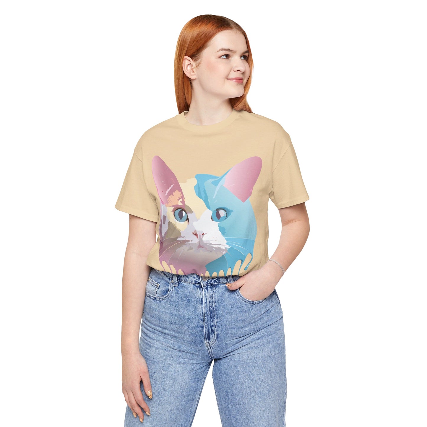 Natural Cotton Tee Shirt with Cat Printify