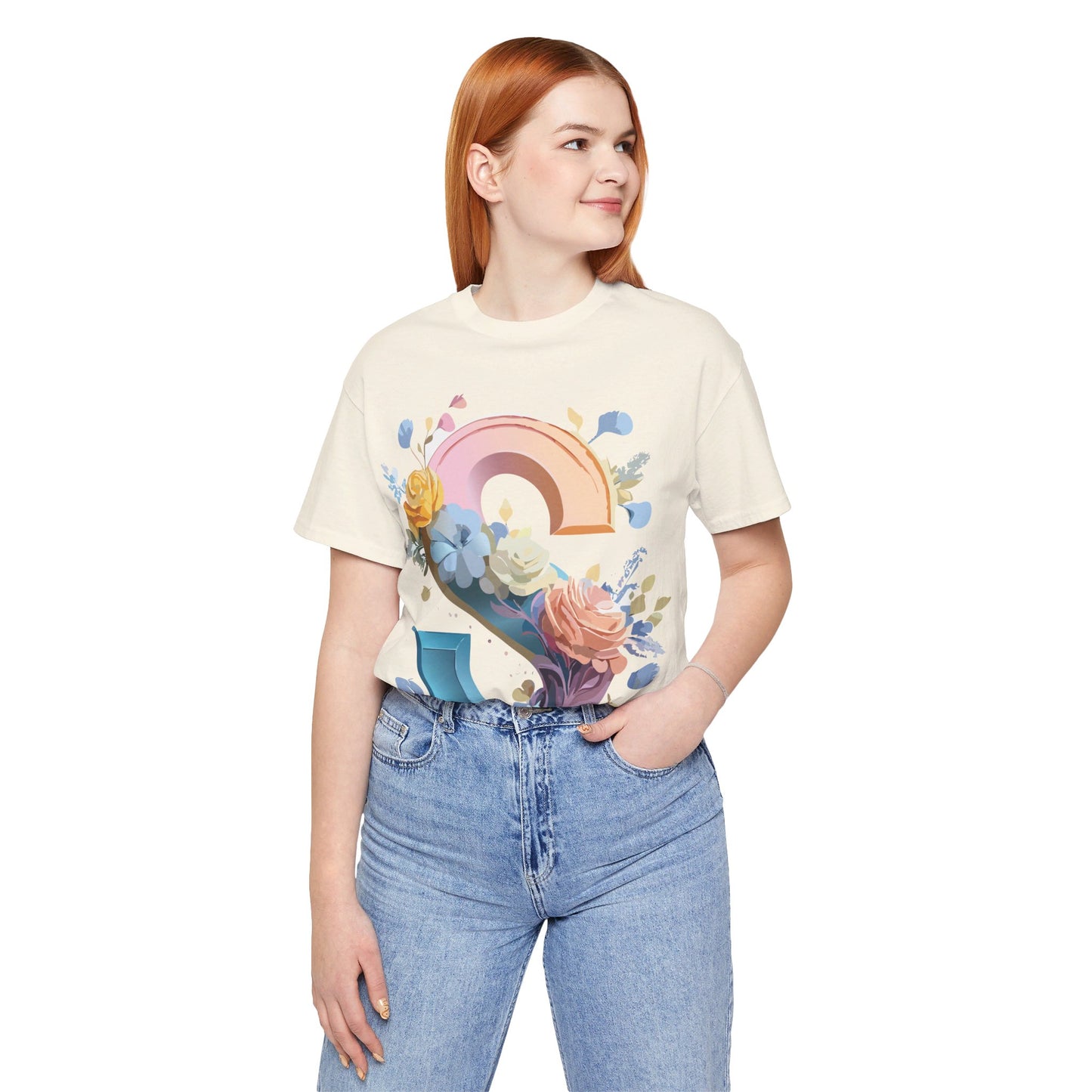 Natural Cotton Tee Shirt - Letters Collection - S Printify