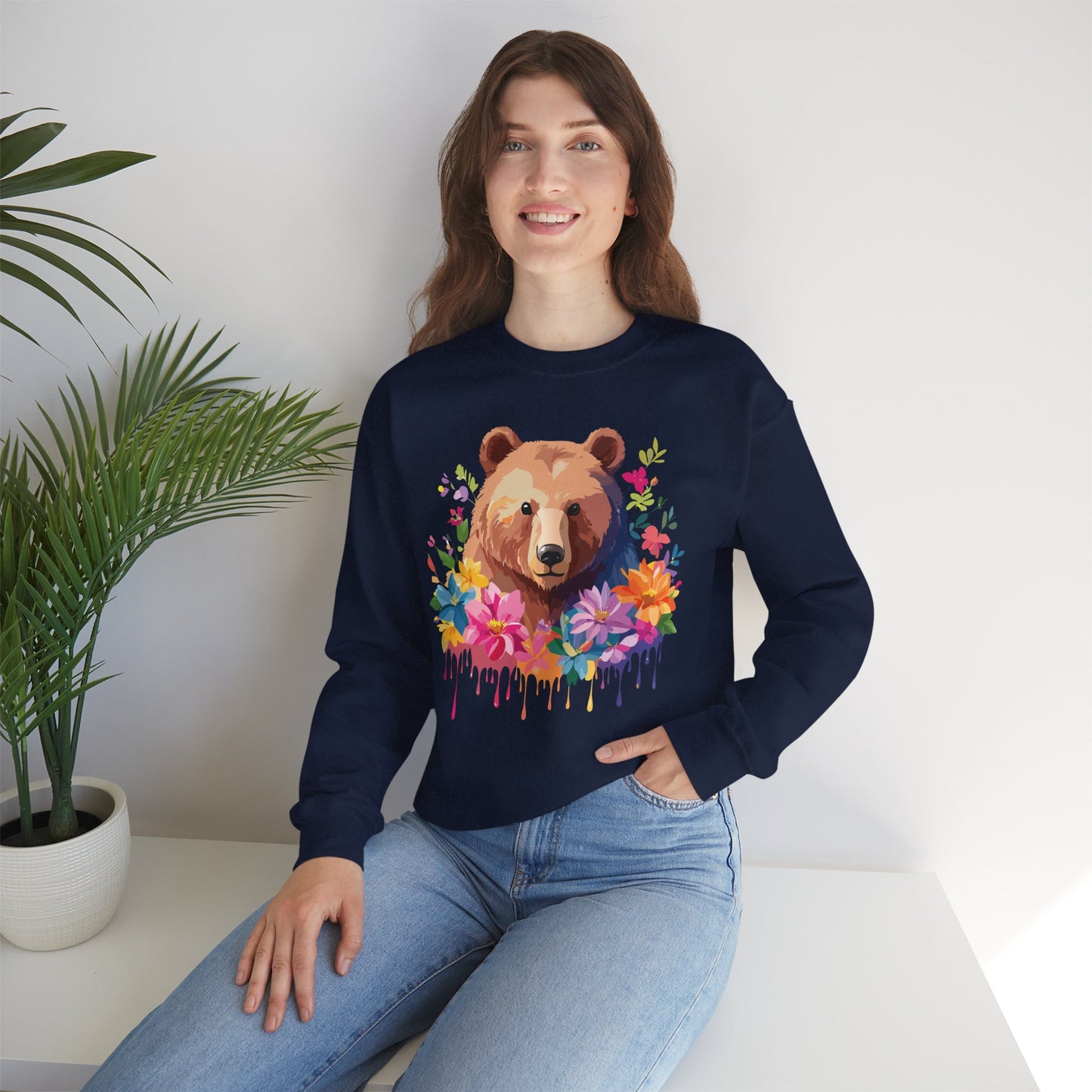 Unisex Floral Bear Sweatshirt, Animals Sweatshirt, Floral Sweatshirt, Art Design Sweatshirt