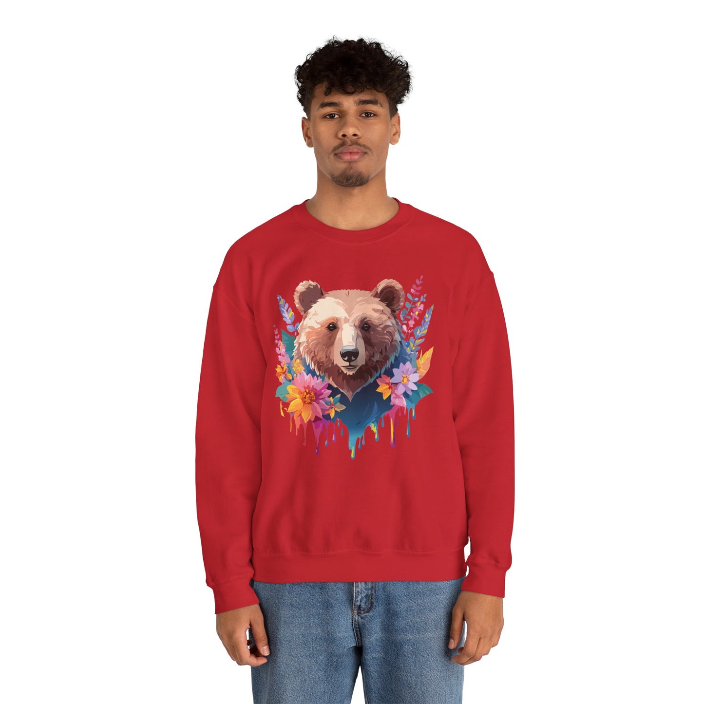 Unisex Floral Bear Sweatshirt, Animals Sweatshirt, Floral Sweatshirt, Art Design Sweatshirt