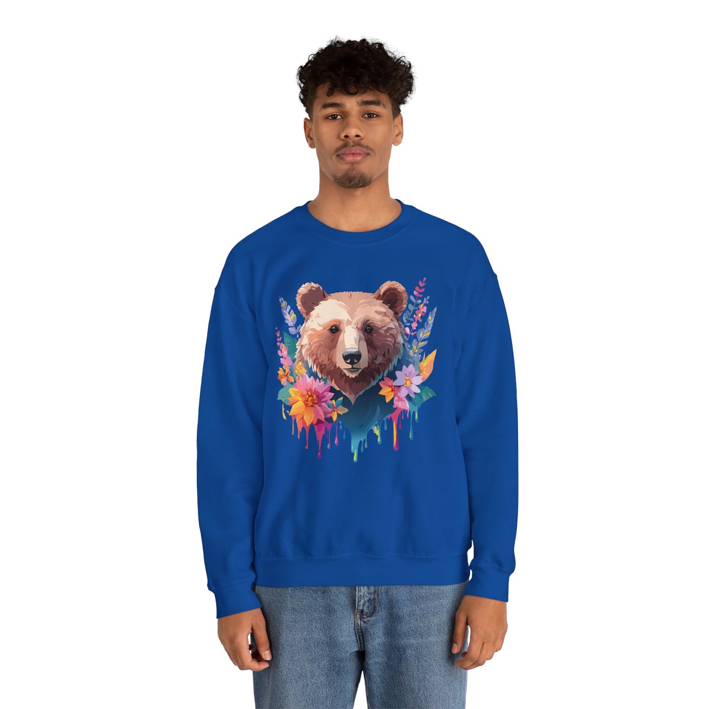 Unisex Floral Bear Sweatshirt, Animals Sweatshirt, Floral Sweatshirt, Art Design Sweatshirt