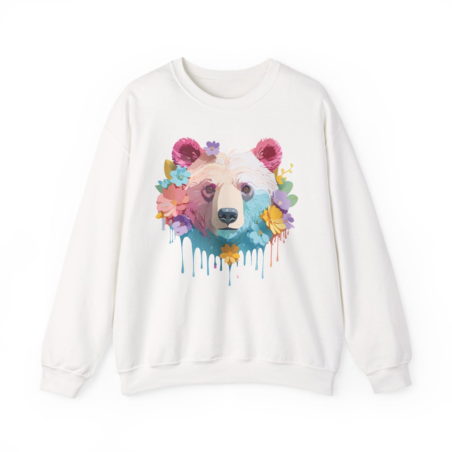 Unisex Floral Bear Sweatshirt, Animals Sweatshirt, Floral Sweatshirt, Art Design Sweatshirt