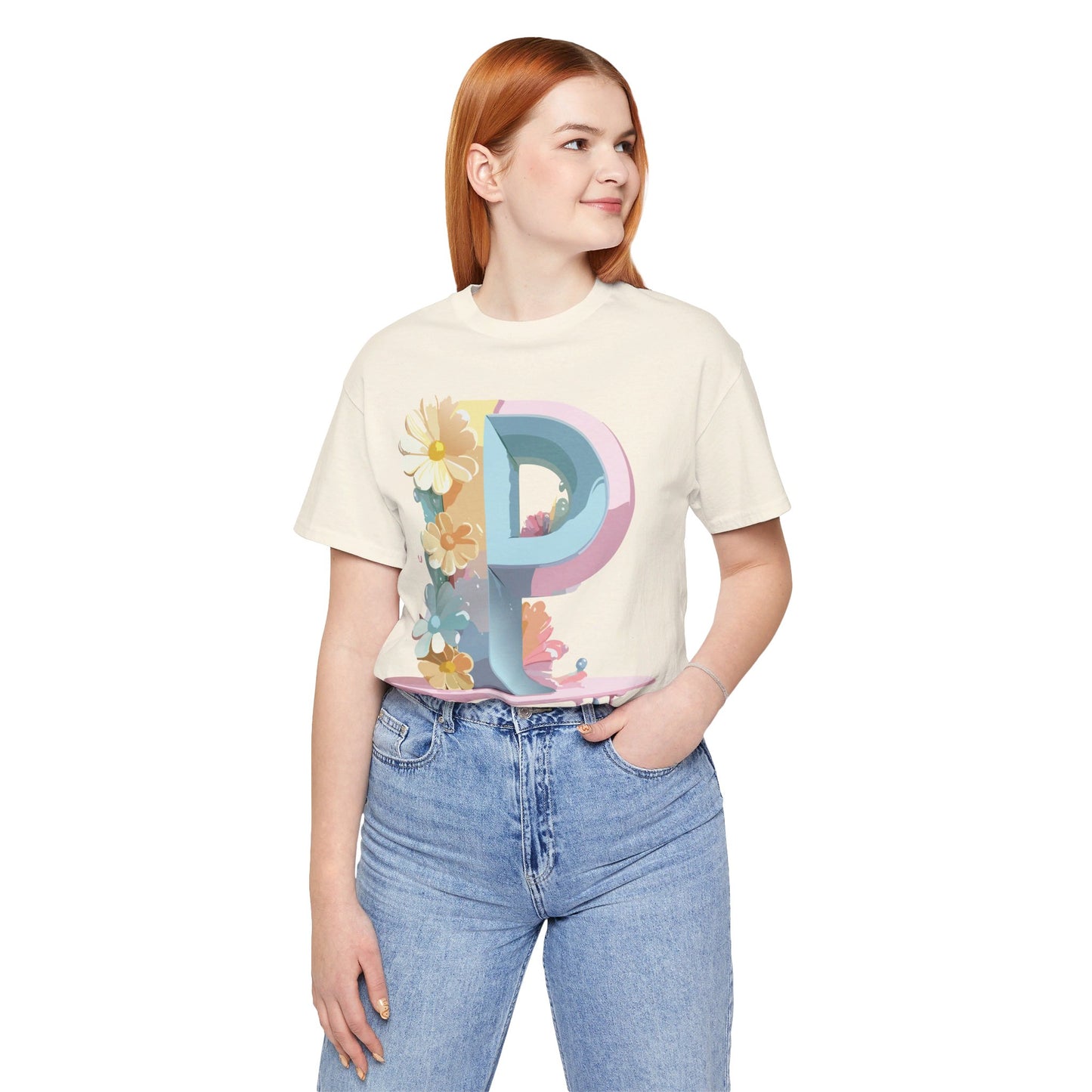 Natural Cotton Tee Shirt - Letters Collection - P Printify