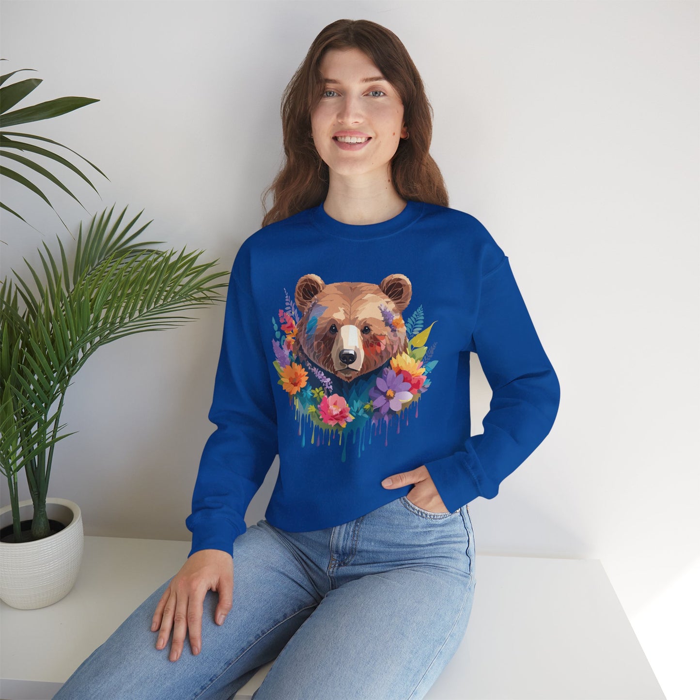 Unisex Floral Bear Sweatshirt, Animals Sweatshirt, Floral Sweatshirt, Art Design Sweatshirt