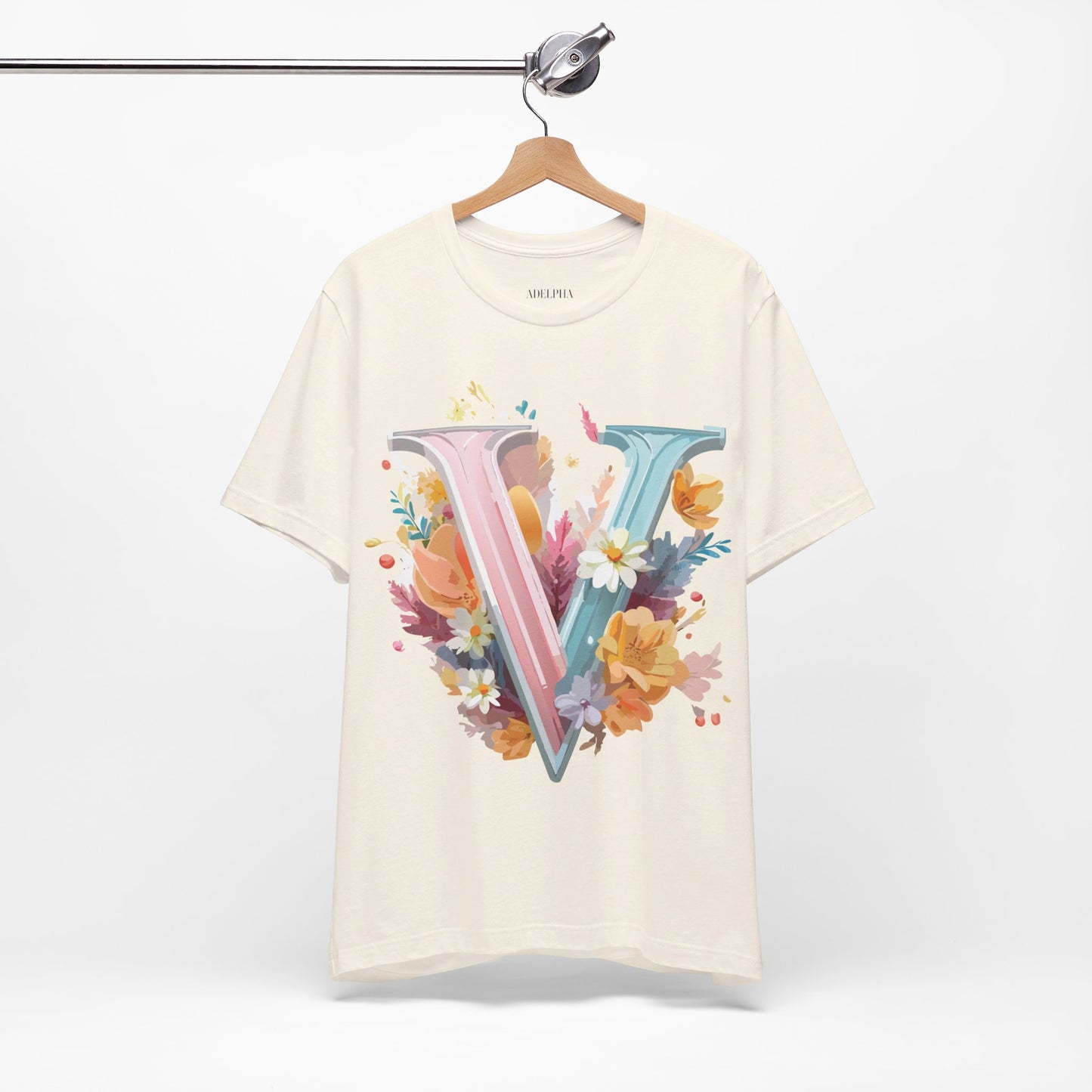 Natural Cotton Tee Shirt - Letters Collection - V Printify