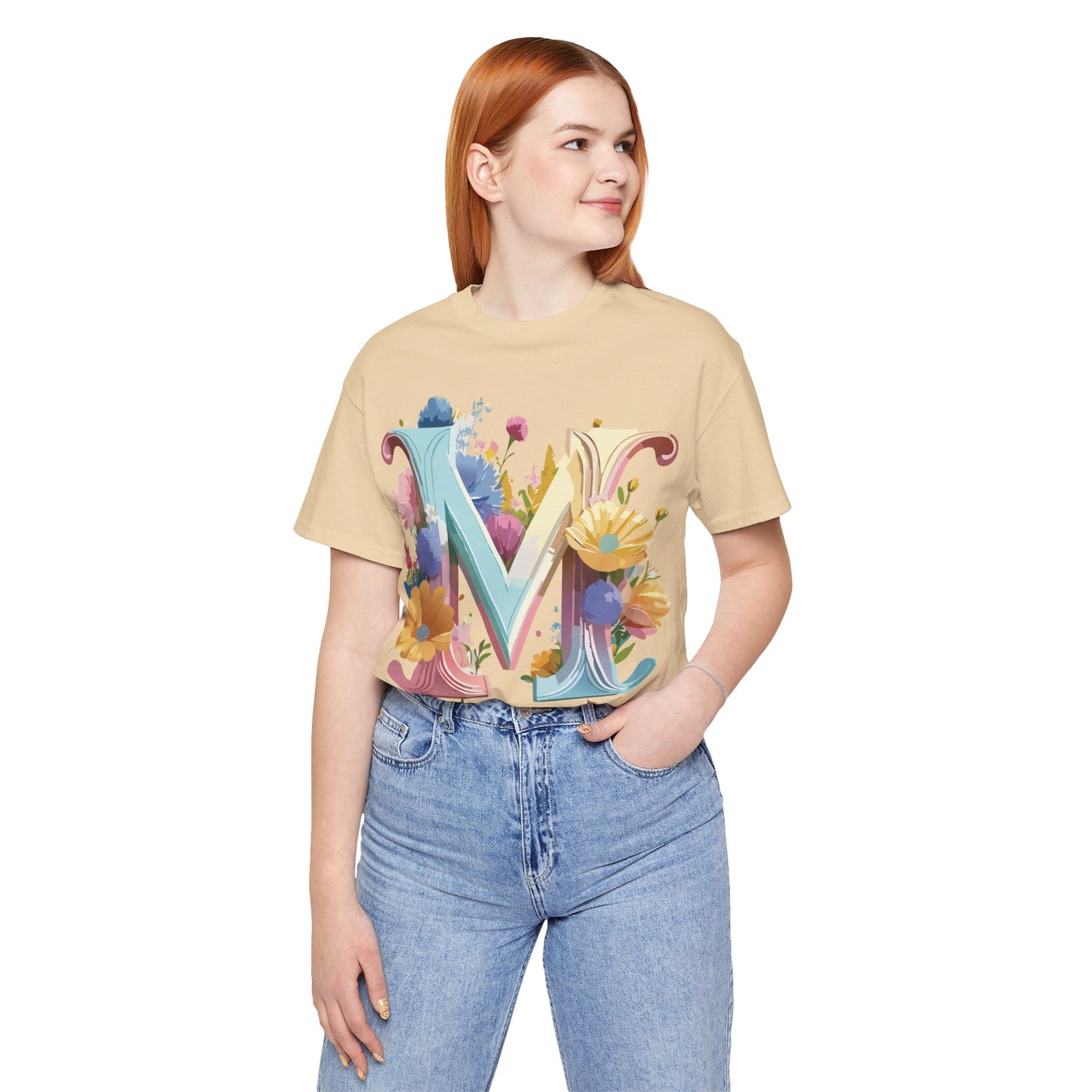 Natural Cotton Tee Shirt - Letters Collection - M Printify