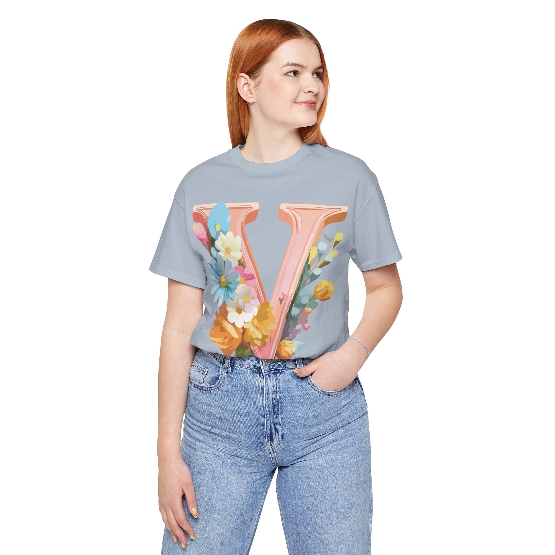 Natural Cotton Tee Shirt - Letters Collection - V Printify
