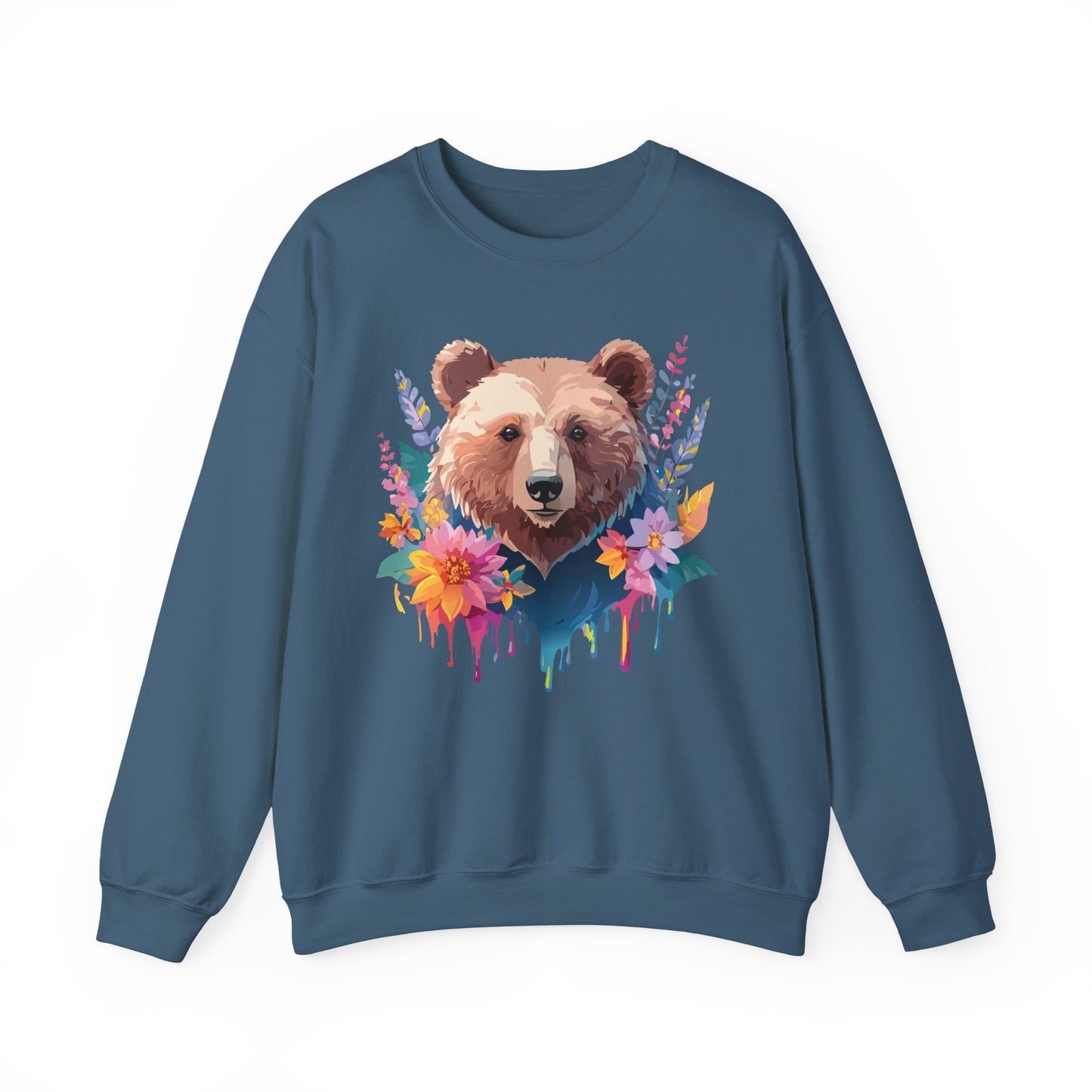 Unisex Floral Bear Sweatshirt, Animals Sweatshirt, Floral Sweatshirt, Art Design Sweatshirt