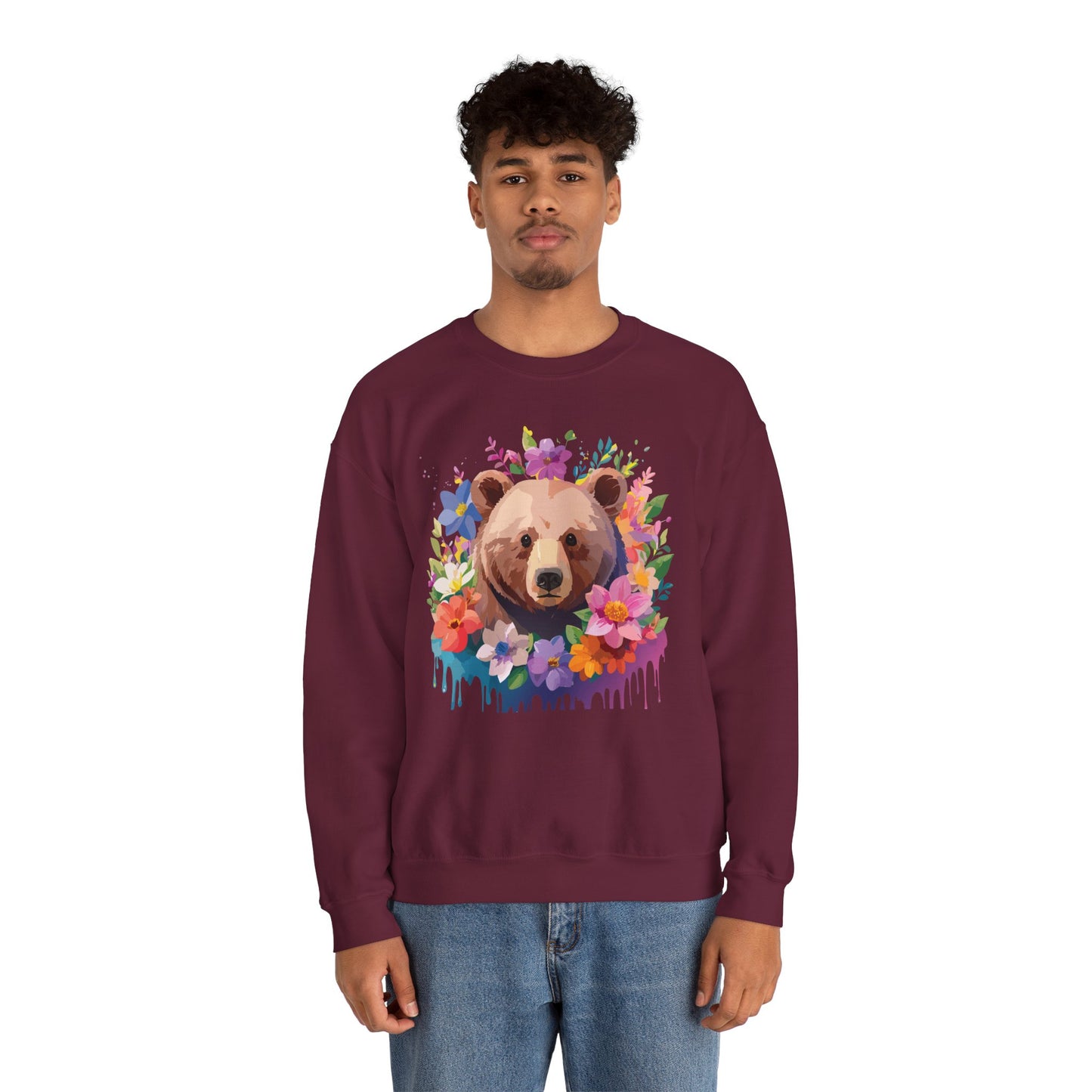 Unisex Floral Bear Sweatshirt, Animals Sweatshirt, Floral Sweatshirt, Art Design Sweatshirt