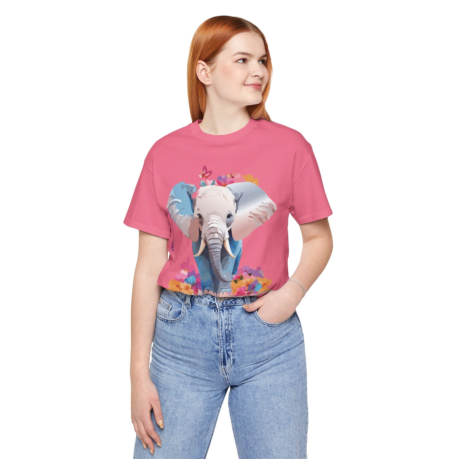 Natural Cotton Tee Shirt with Elephant Printify