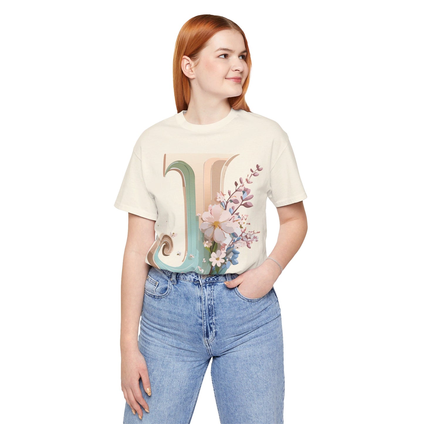 Natural Cotton Tee Shirt - Letters Collection - J Printify