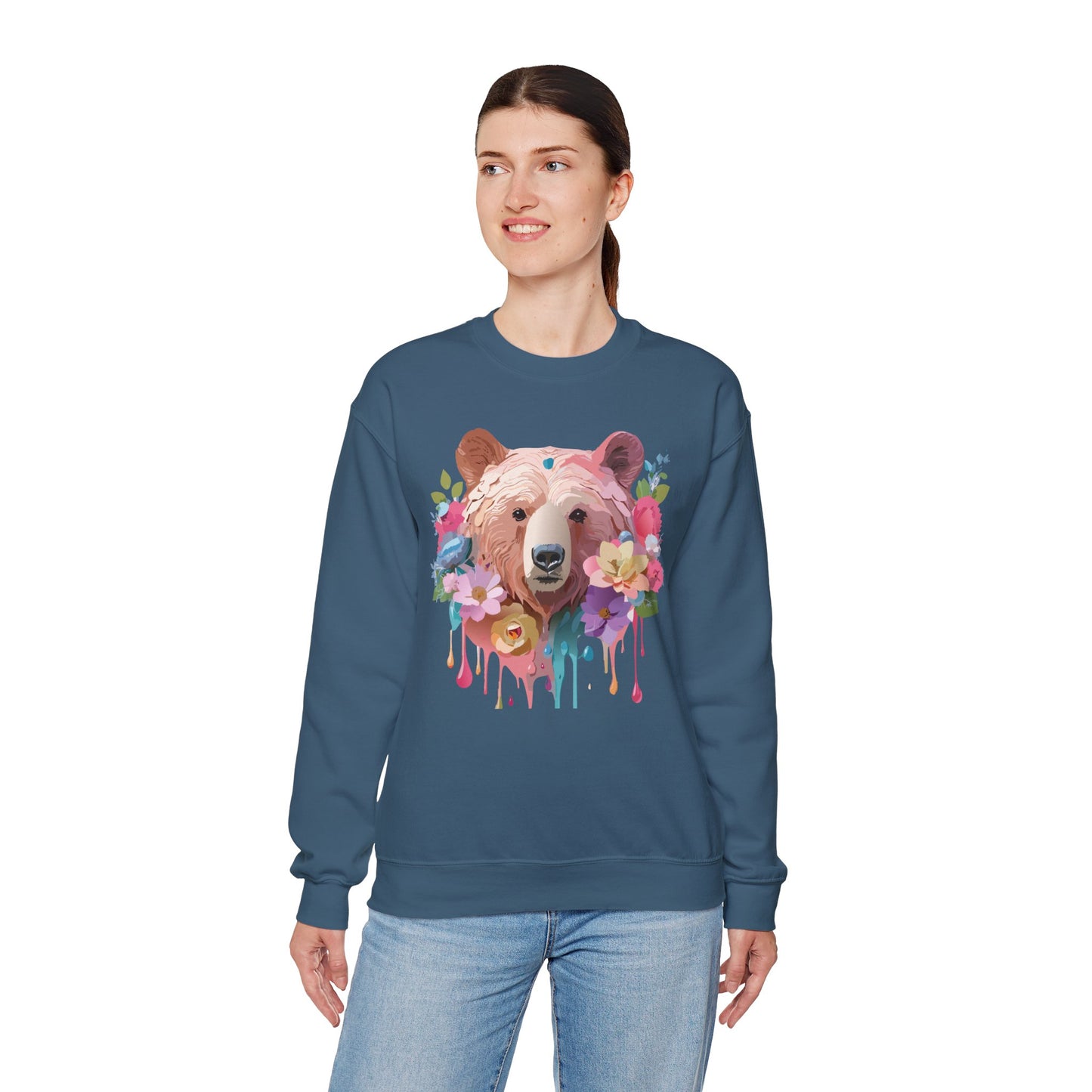 Unisex Floral Bear Sweatshirt, Animals Sweatshirt, Floral Sweatshirt, Art Design Sweatshirt