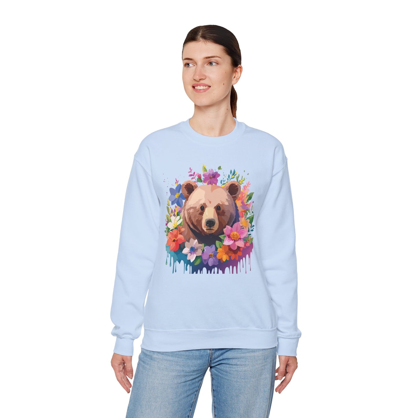 Unisex Floral Bear Sweatshirt, Animals Sweatshirt, Floral Sweatshirt, Art Design Sweatshirt