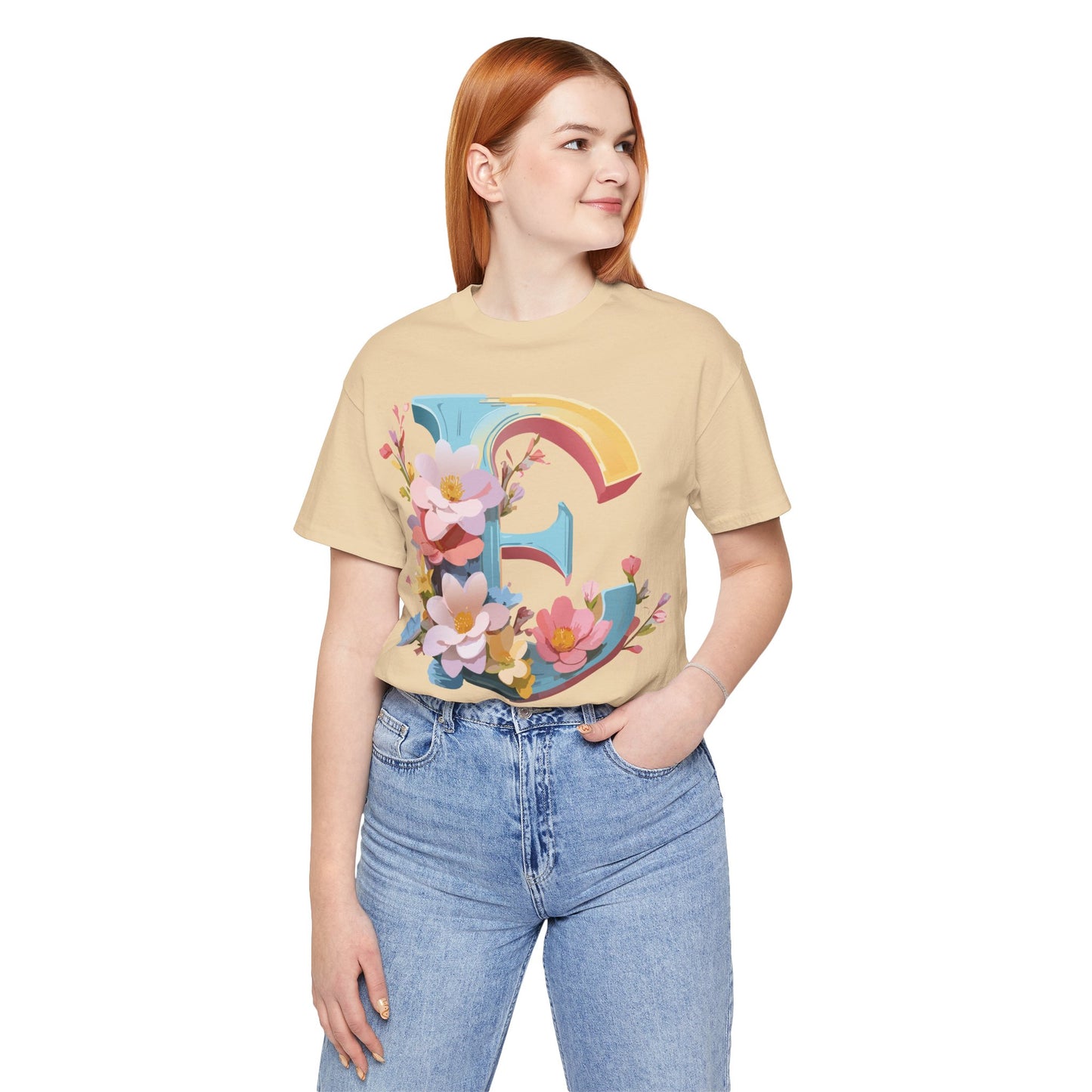 Natural Cotton Tee Shirt - Letters Collection - E Printify