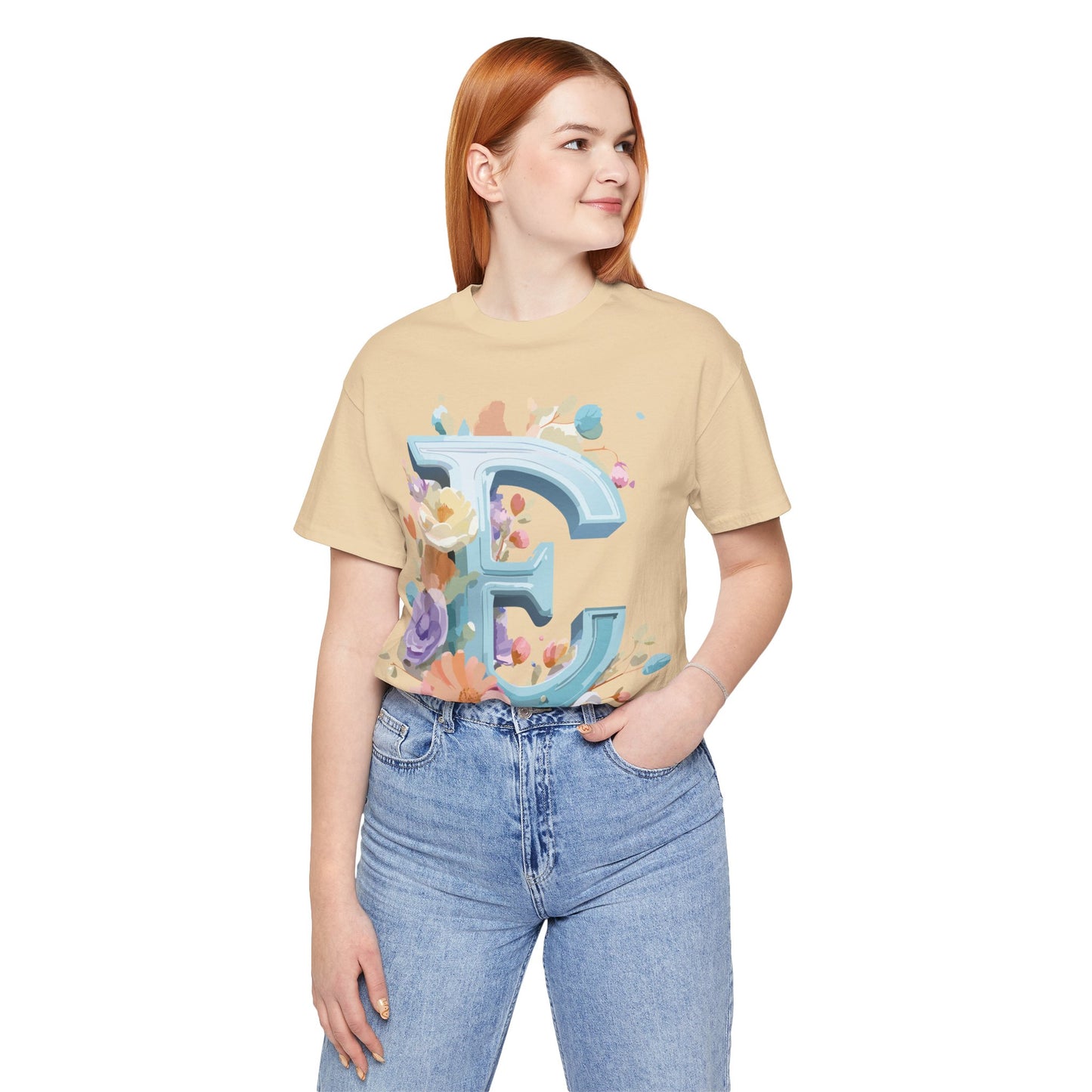 Natural Cotton Tee Shirt - Letters Collection - E Printify