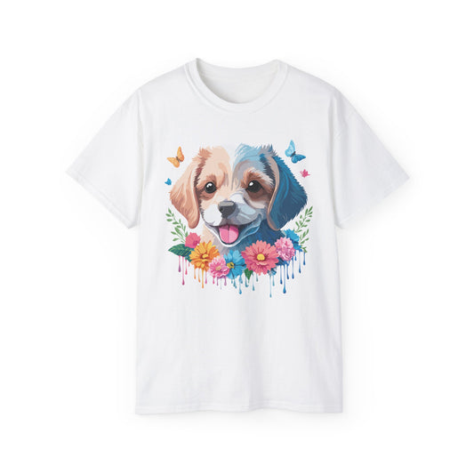 Animal Shirt, Tee Shirt with Animals, Floral Dog T-Shirt