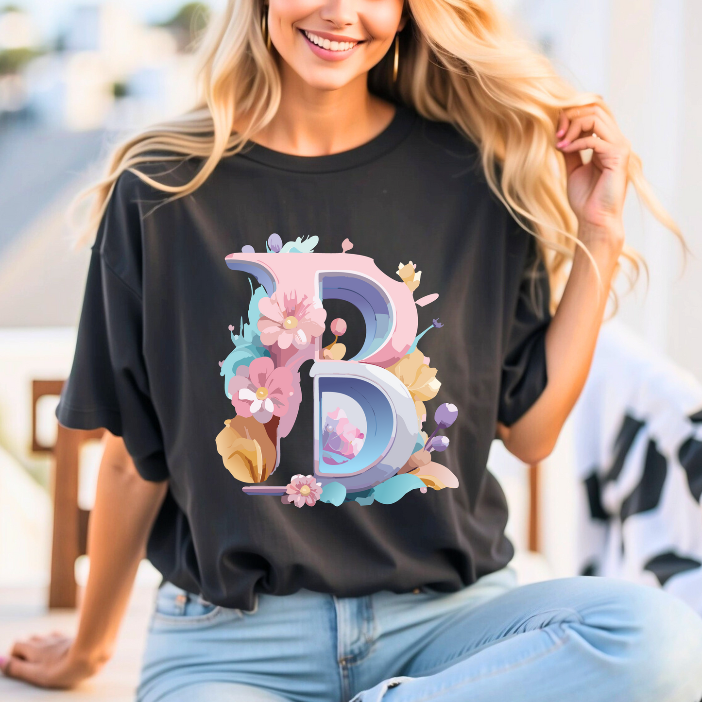 Natural Cotton Tee Shirt - Letters Collection - B Printify