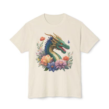 Dragon Art Tee Shirt Unisex Floral Print Cotton Tee USA Made